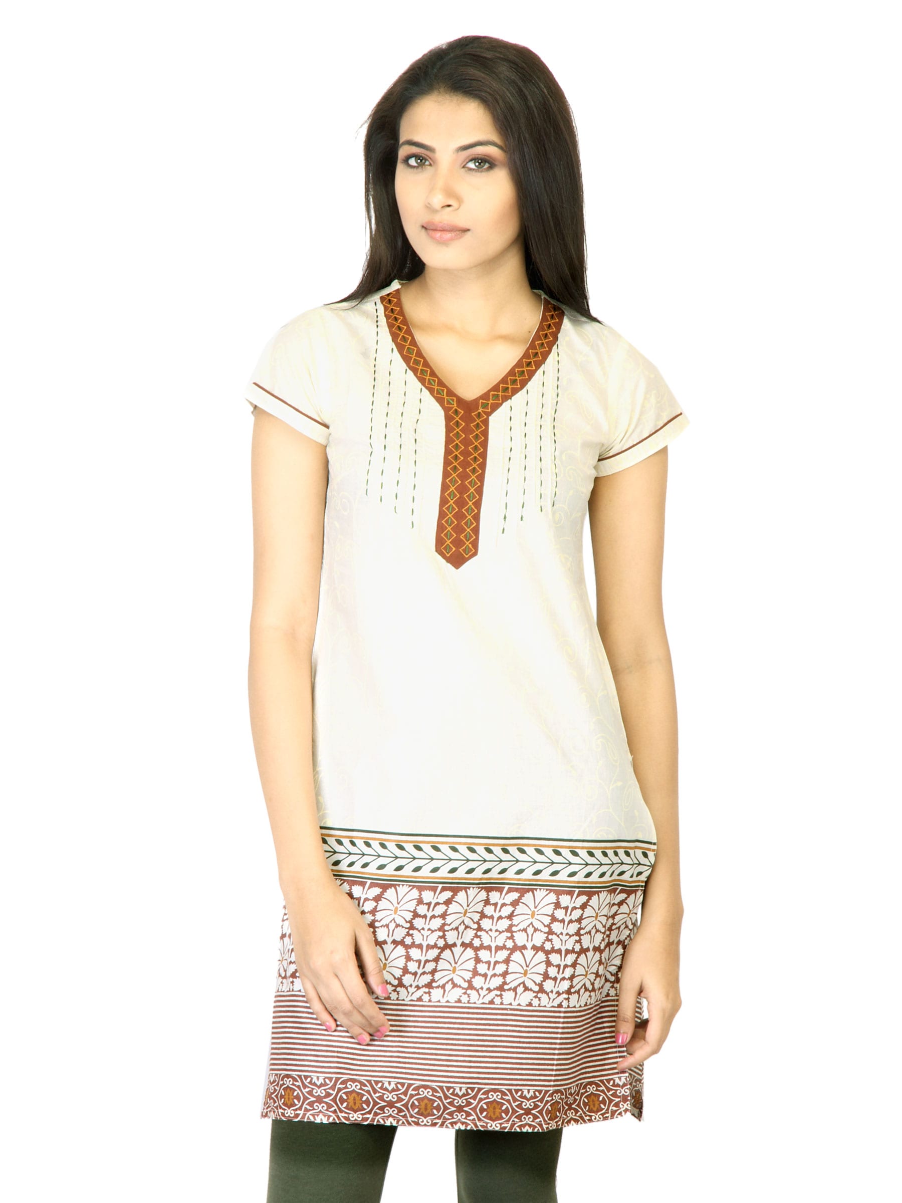 Vishudh Women Cream Printed Kurta