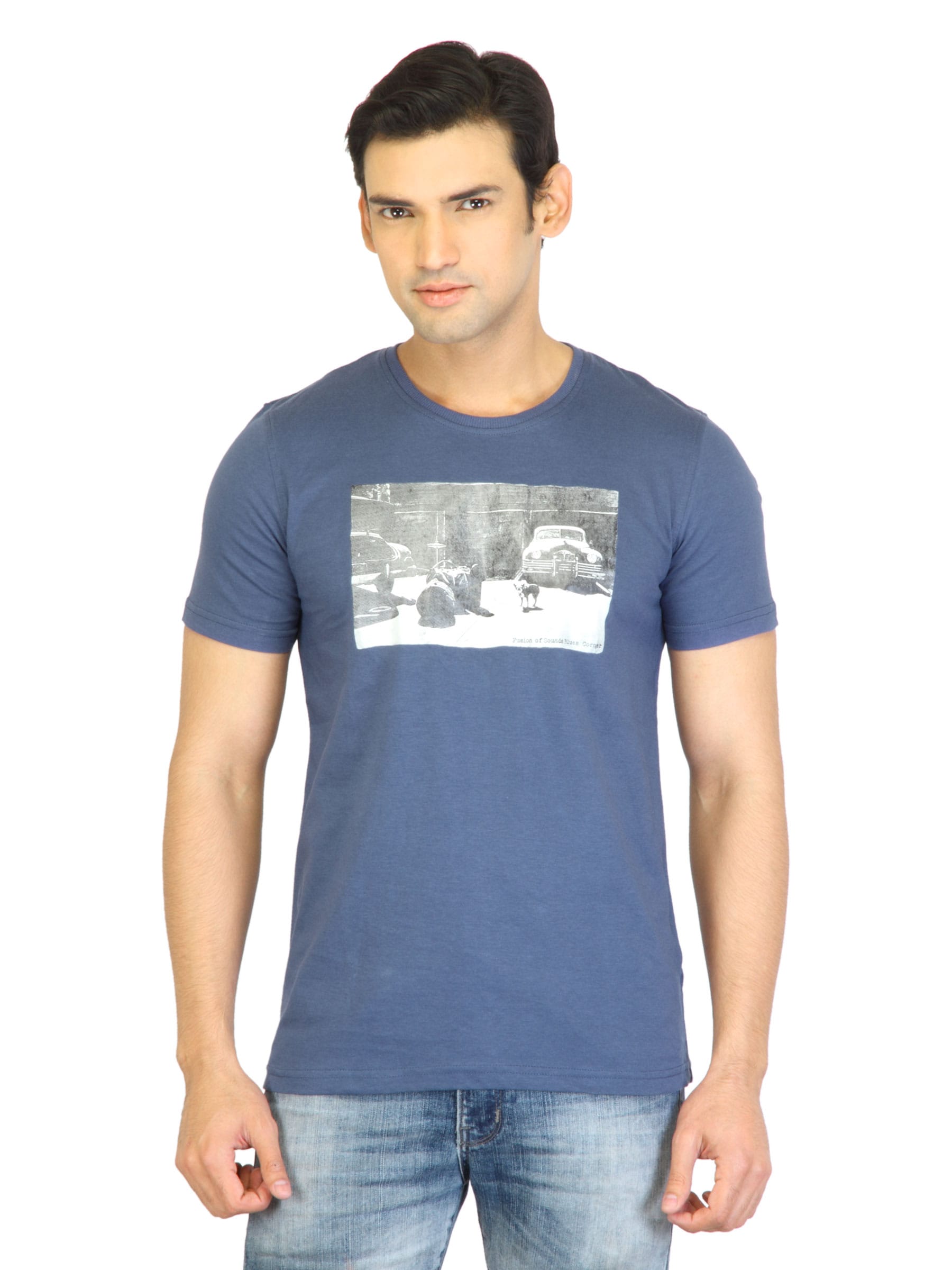 United Colors of Benetton Men Blue Printed T-shirt