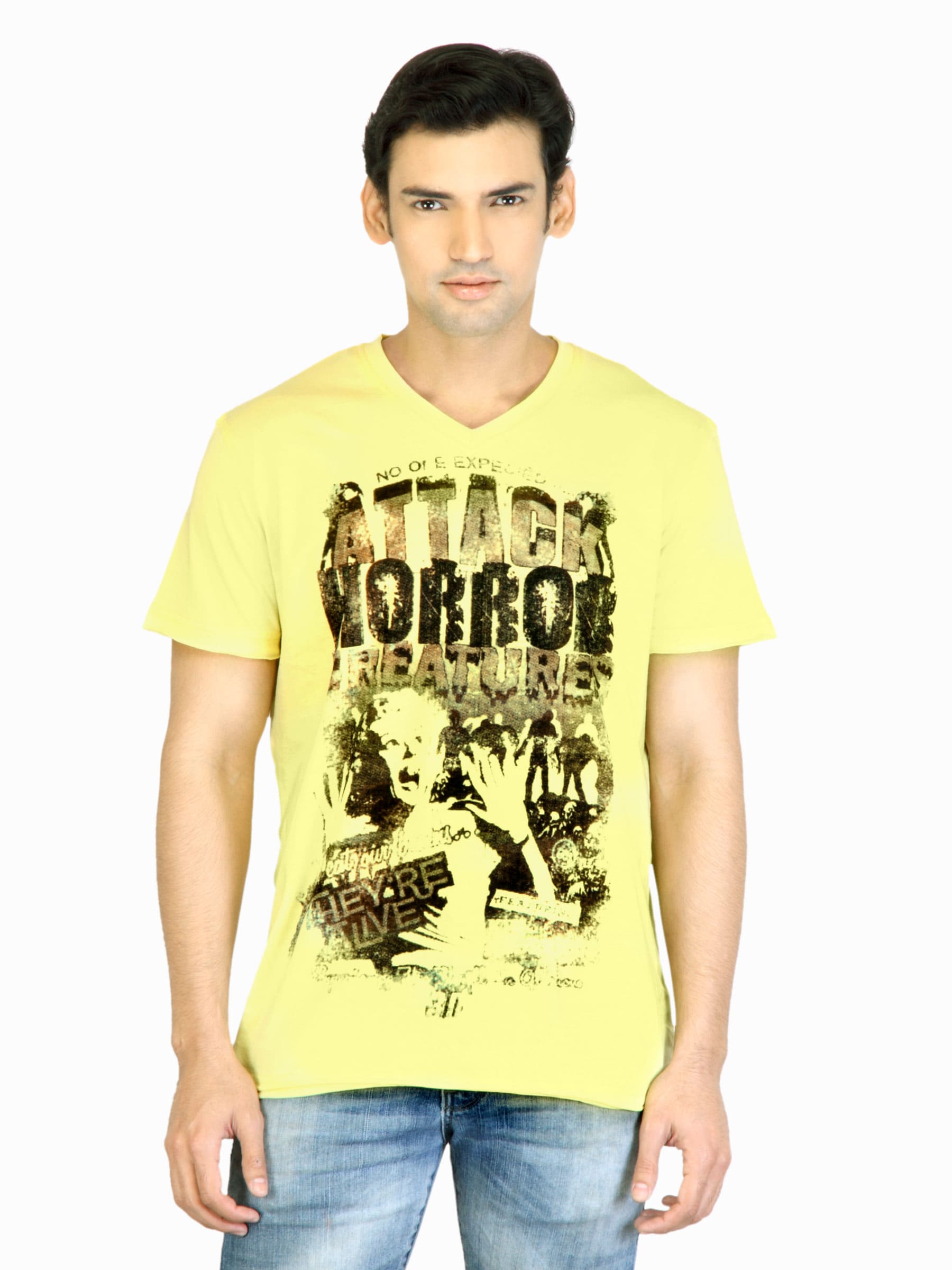 United Colors of Benetton Men Yellow Printed T-shirt