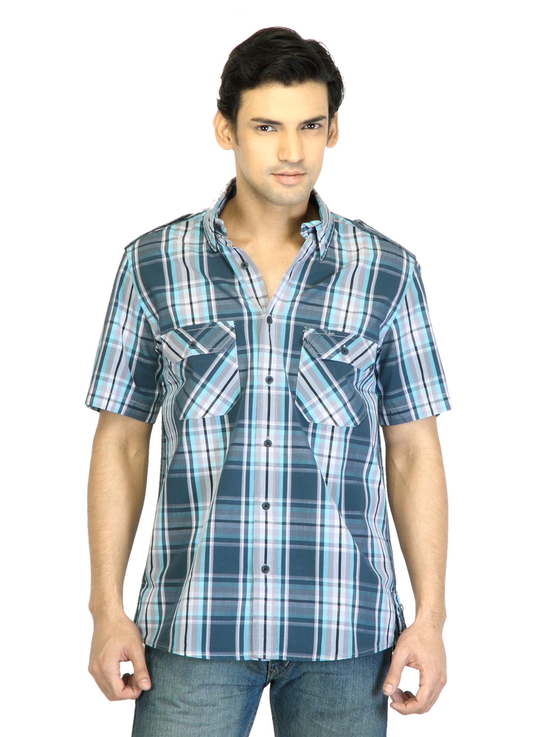 Indigo Nation Men Check Blue Shirt