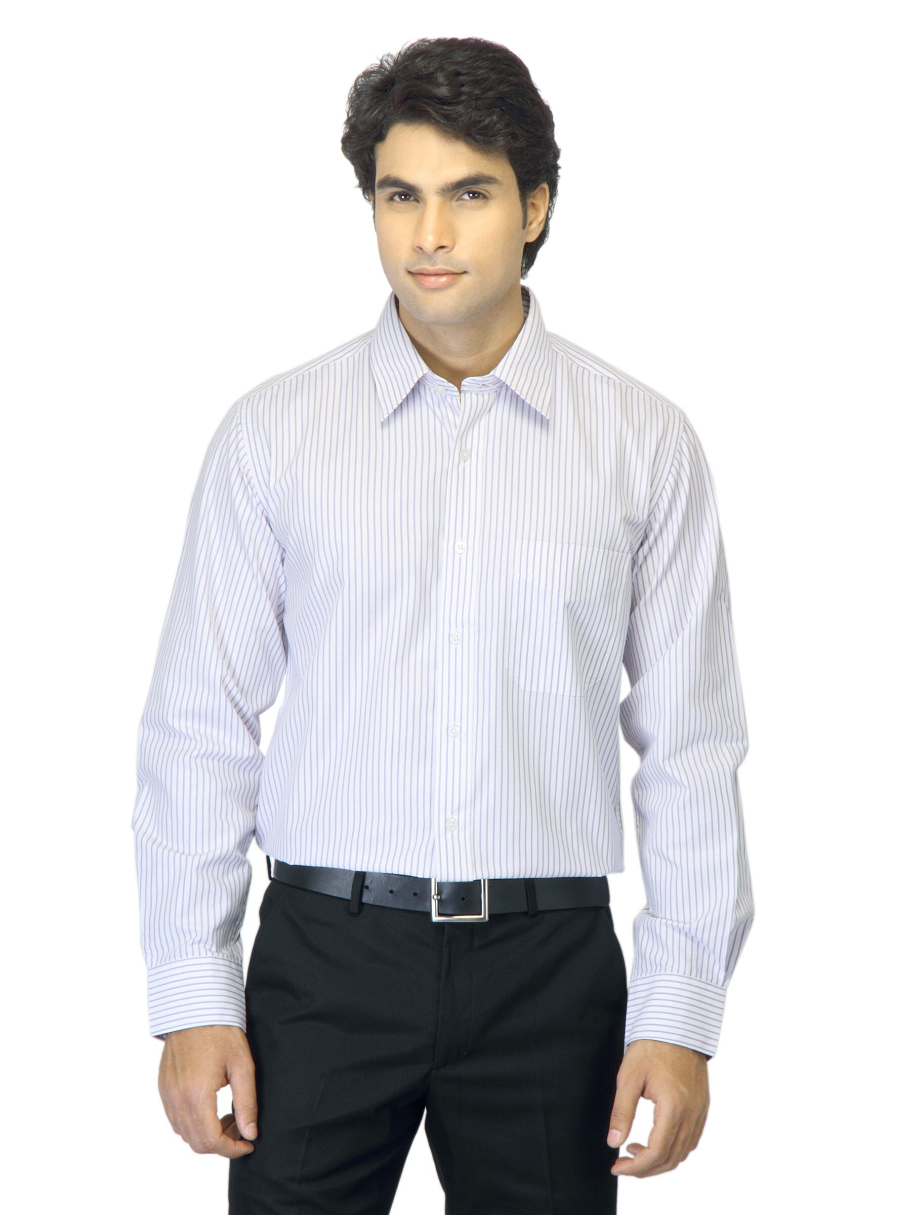 Mark Taylor Men Striped White Shirt