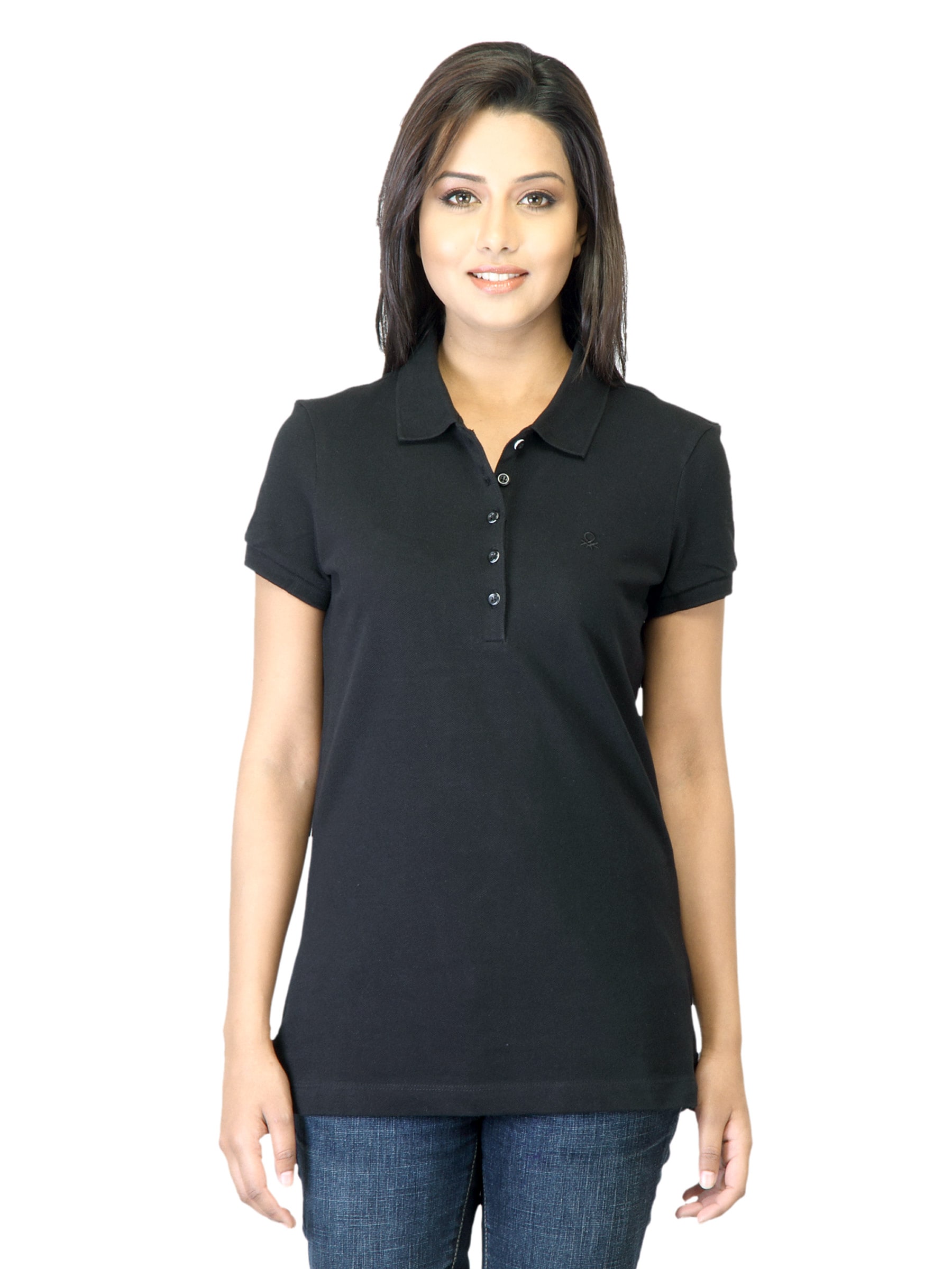 United Colors of Benetton Women Black Polo T-shirt