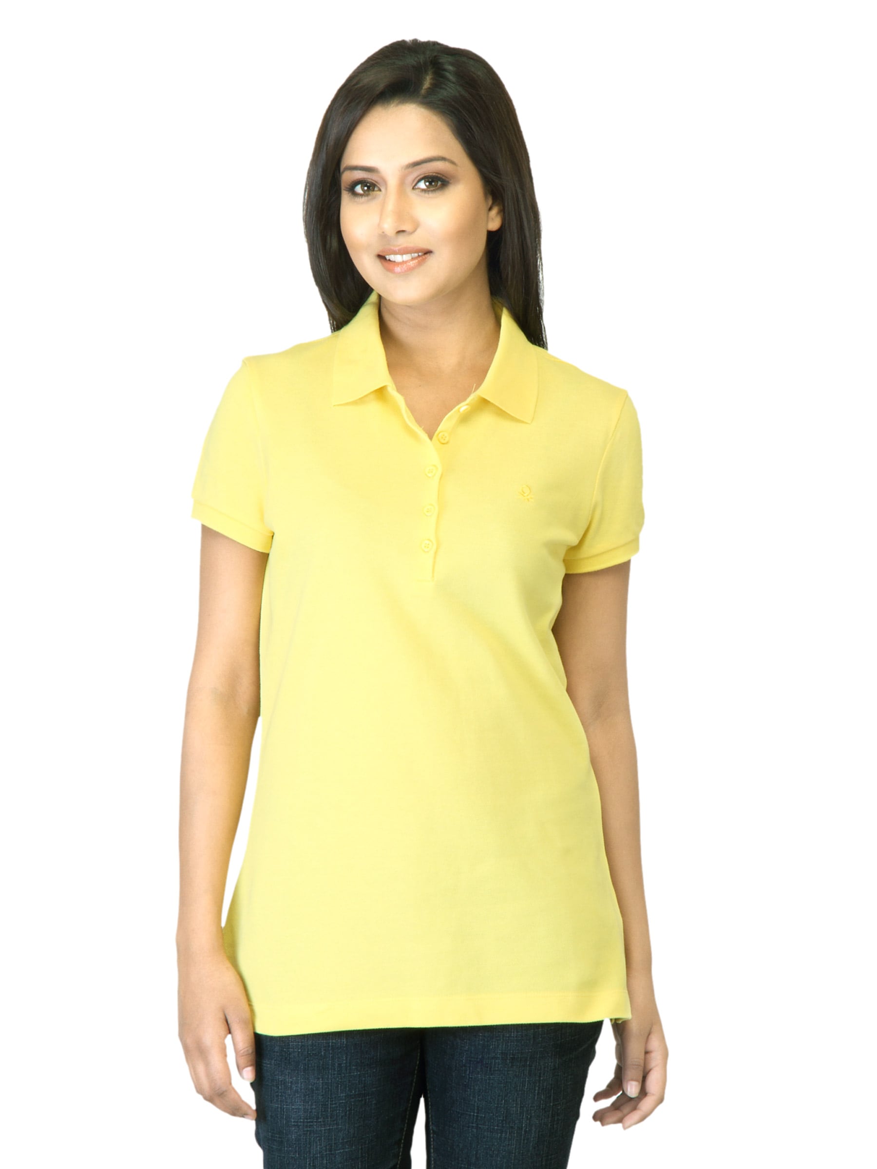 United Colors of Benetton Women Yellow Polo T-shirt