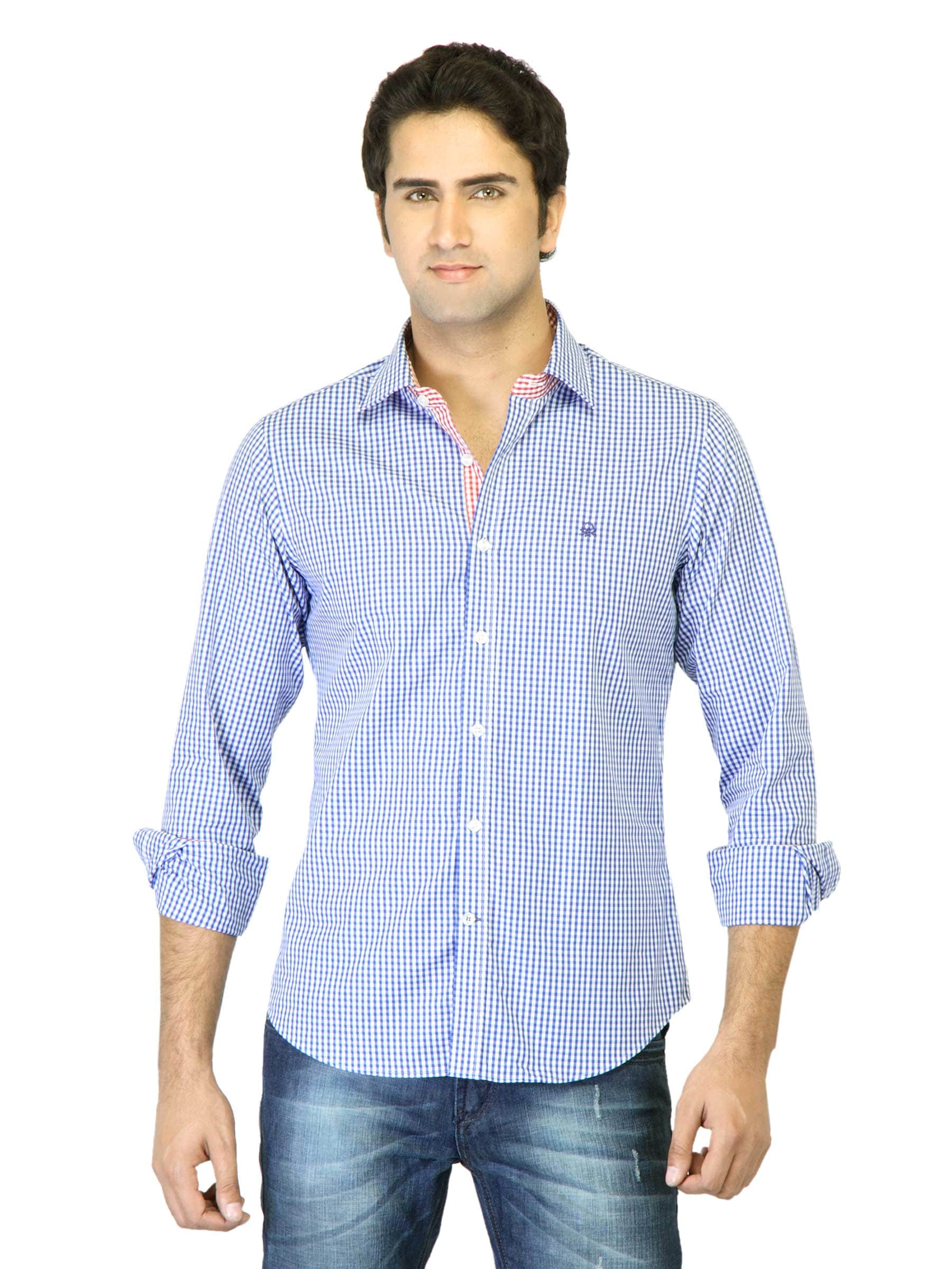 United Colors of Benetton Men Blue Check Shirt