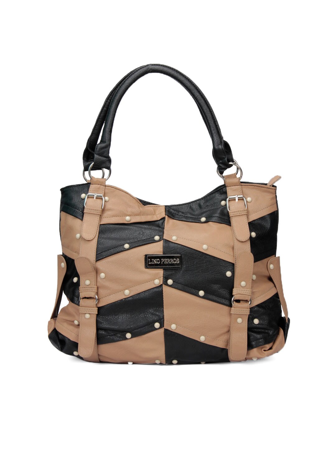 Lino Perros Women Leatherette Black/Beige Handbag
