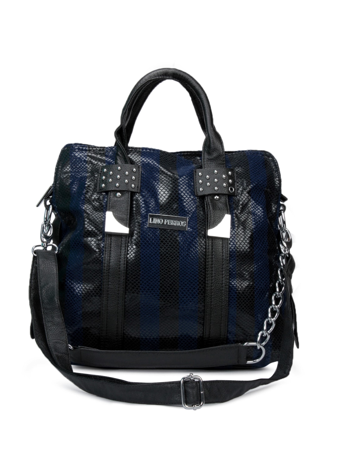 Lino Perros Women Leatherette Blue & Black Handbag