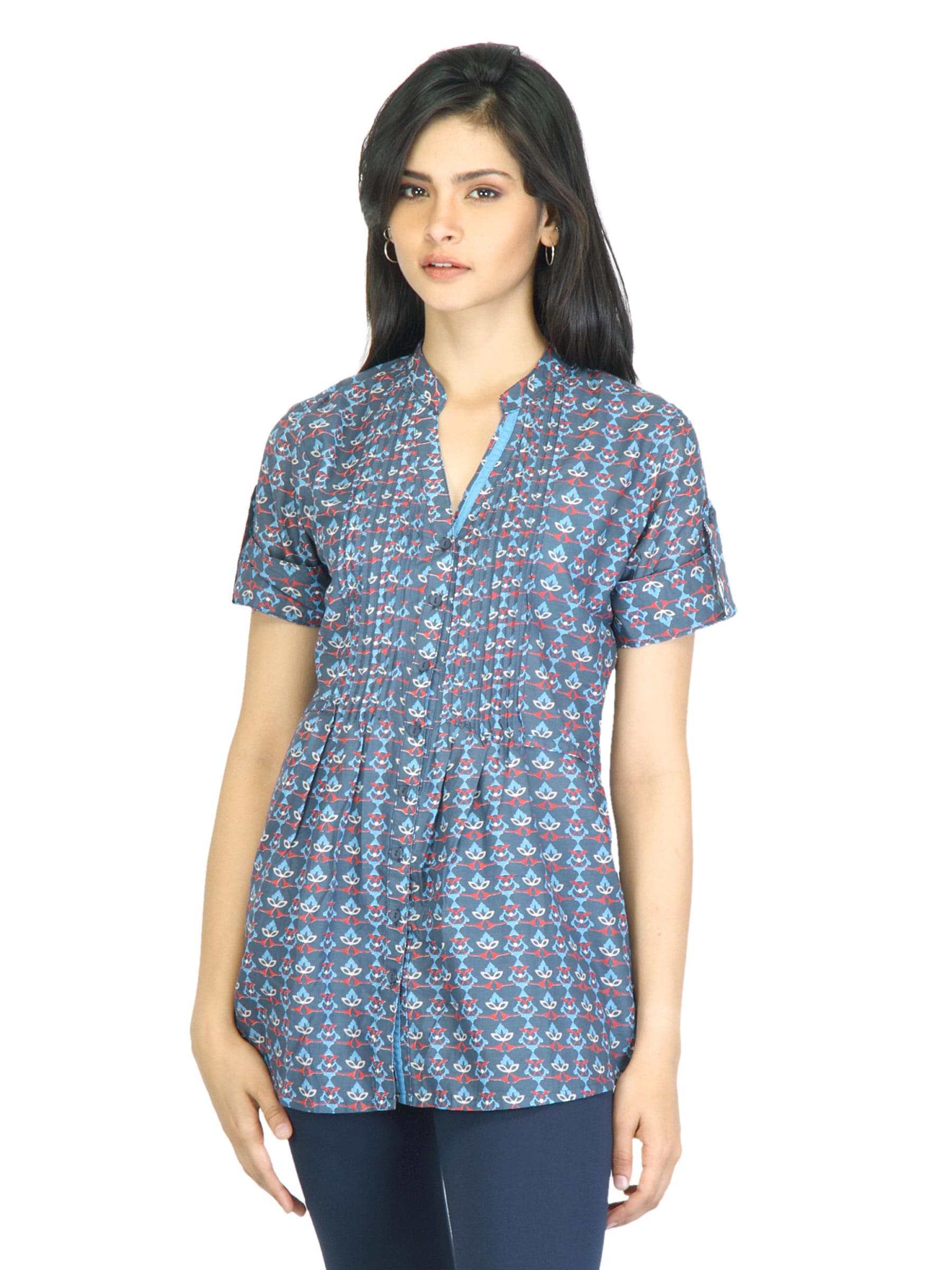 Mumbai Slang Women Printed Navy Blue Top