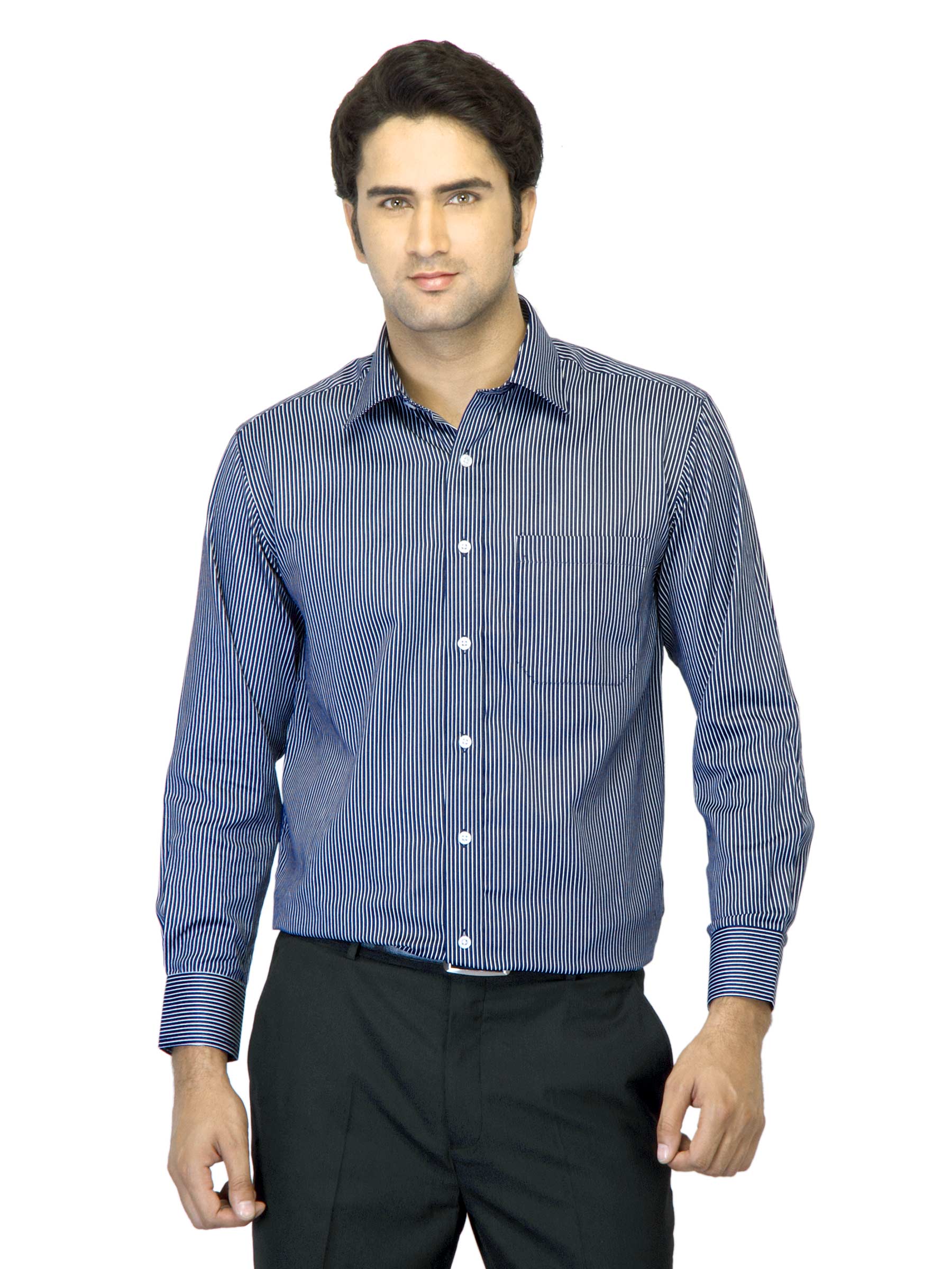 John Miller Men Striped Navy Blue Shirt