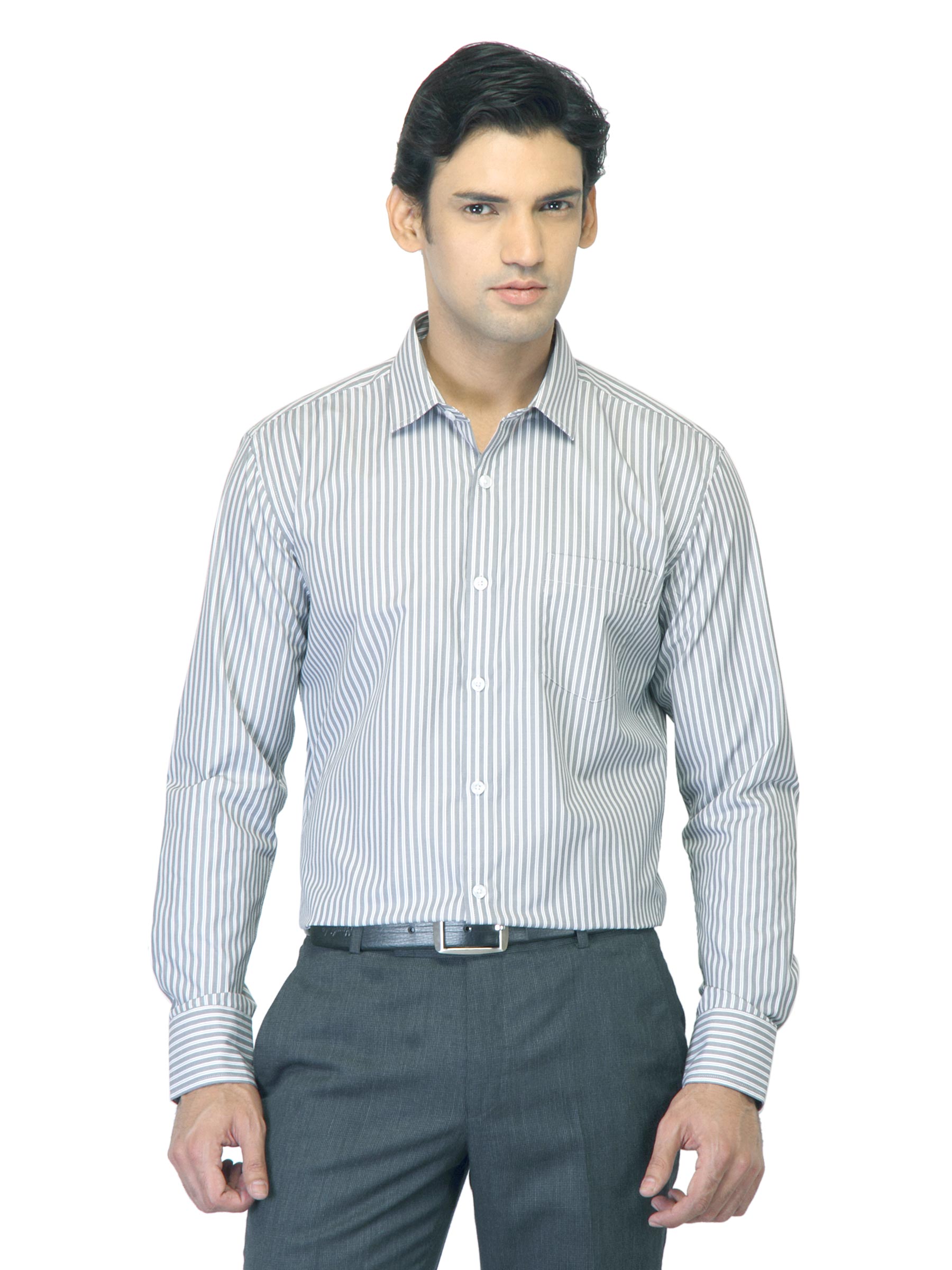 John Miller Men Striped Grey Shirt