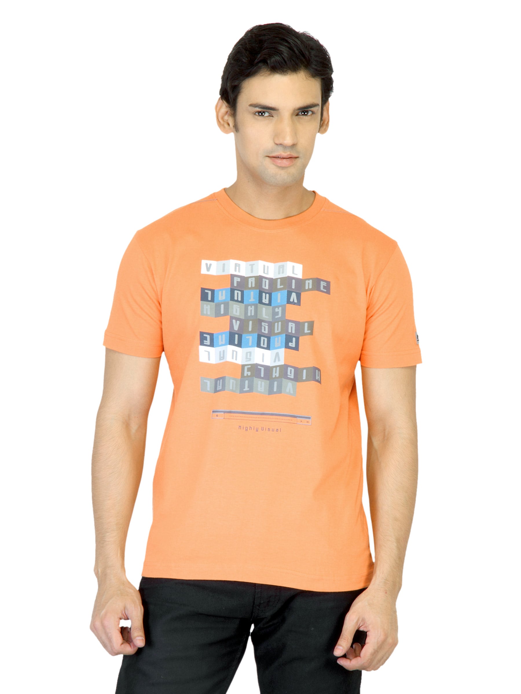Proline Men Orange Printed T-shirt