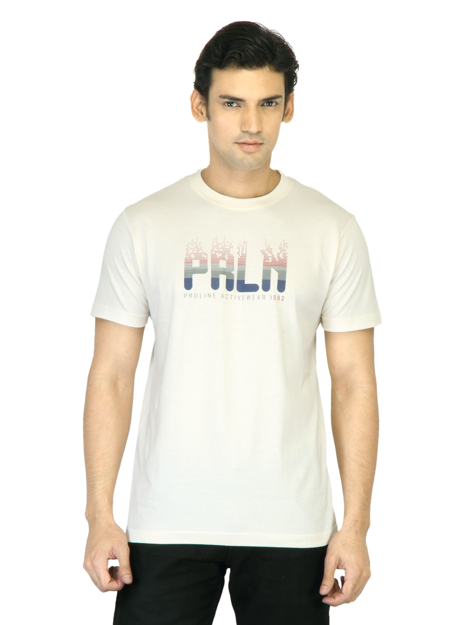 Proline Men Cream-Coloured Printed T-shirt