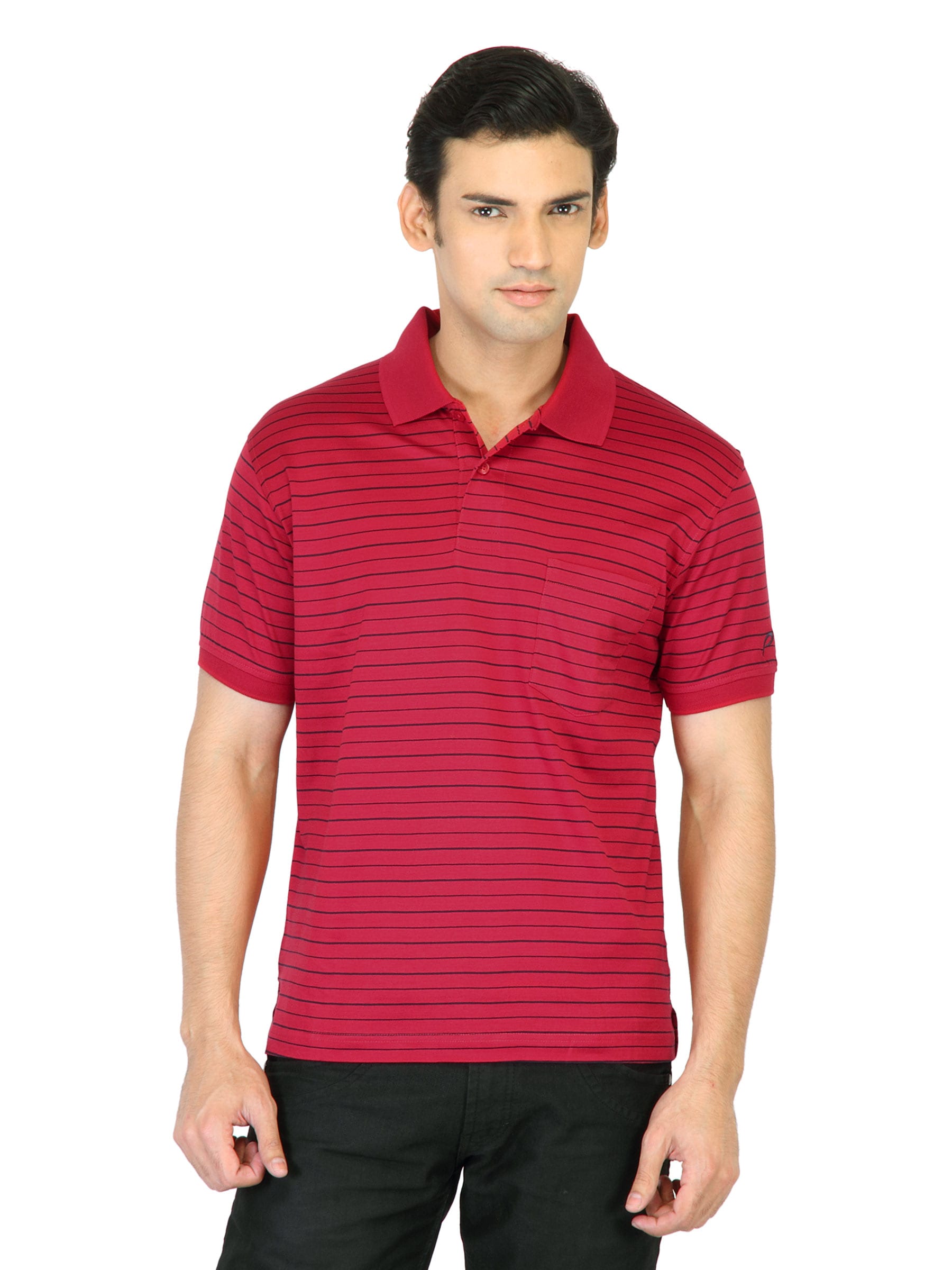 Proline Men Red Striped Polo T-shirt