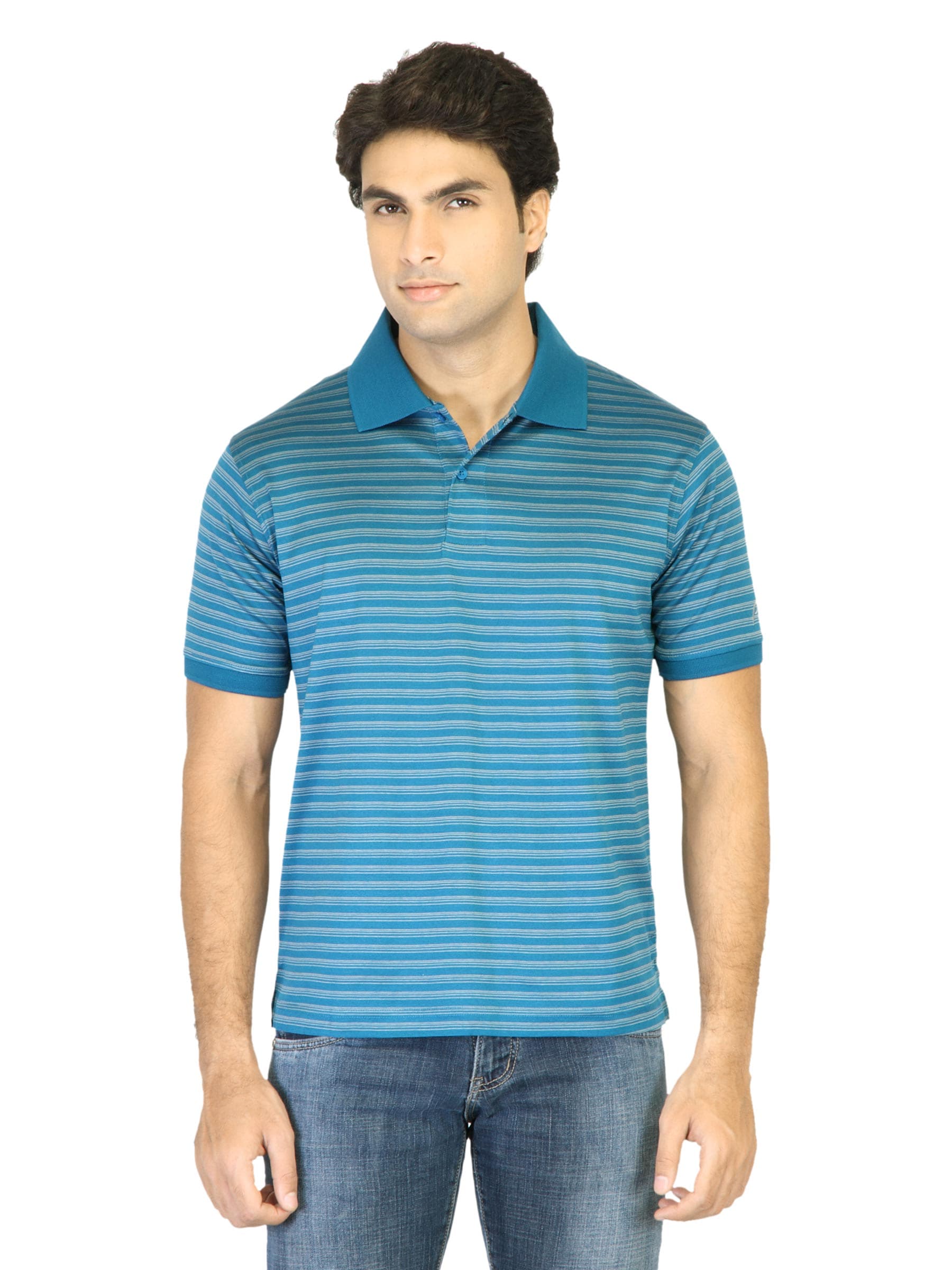 Proline Men Blue Striped Polo T-shirt