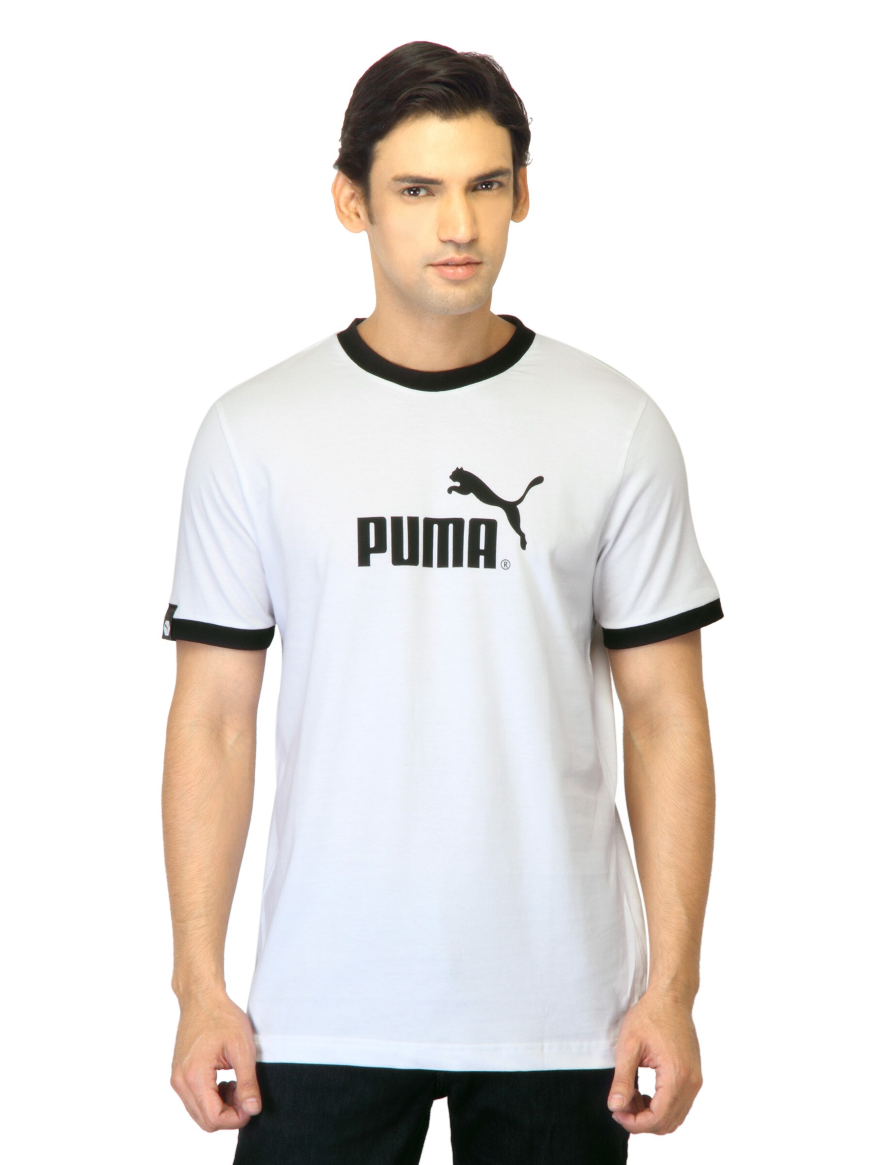 Puma Men Large Logo Ringer White T-shirt