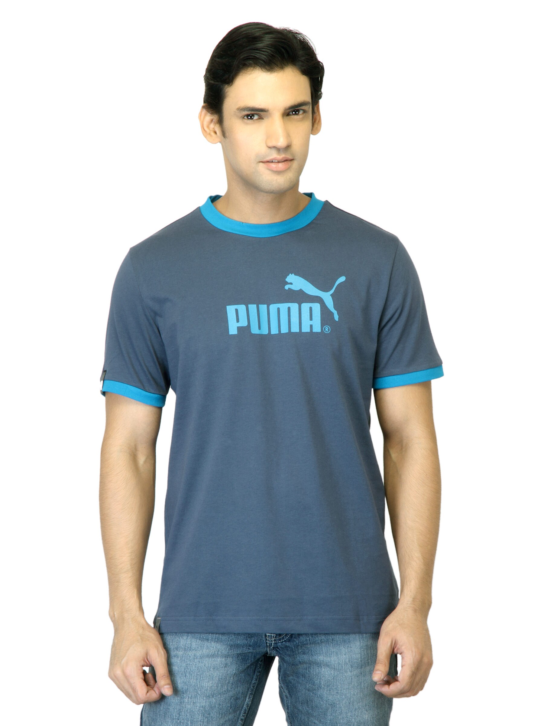 Puma Men Large Logo Ringer Blue T-shirt