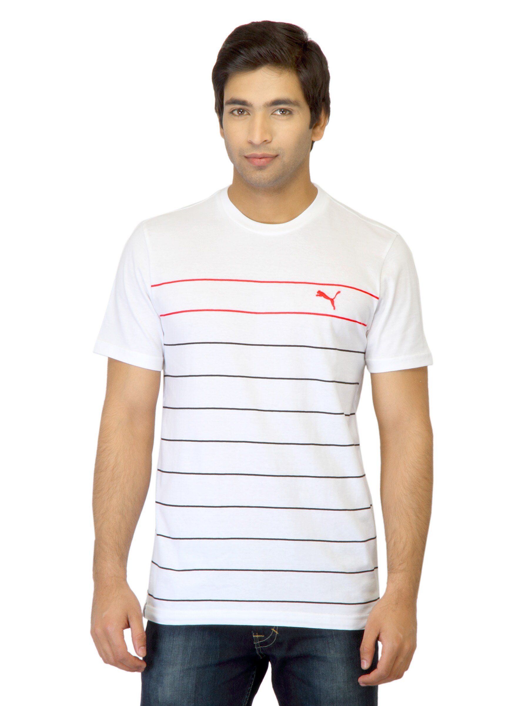 Puma Men Fine Striped White T-shirt