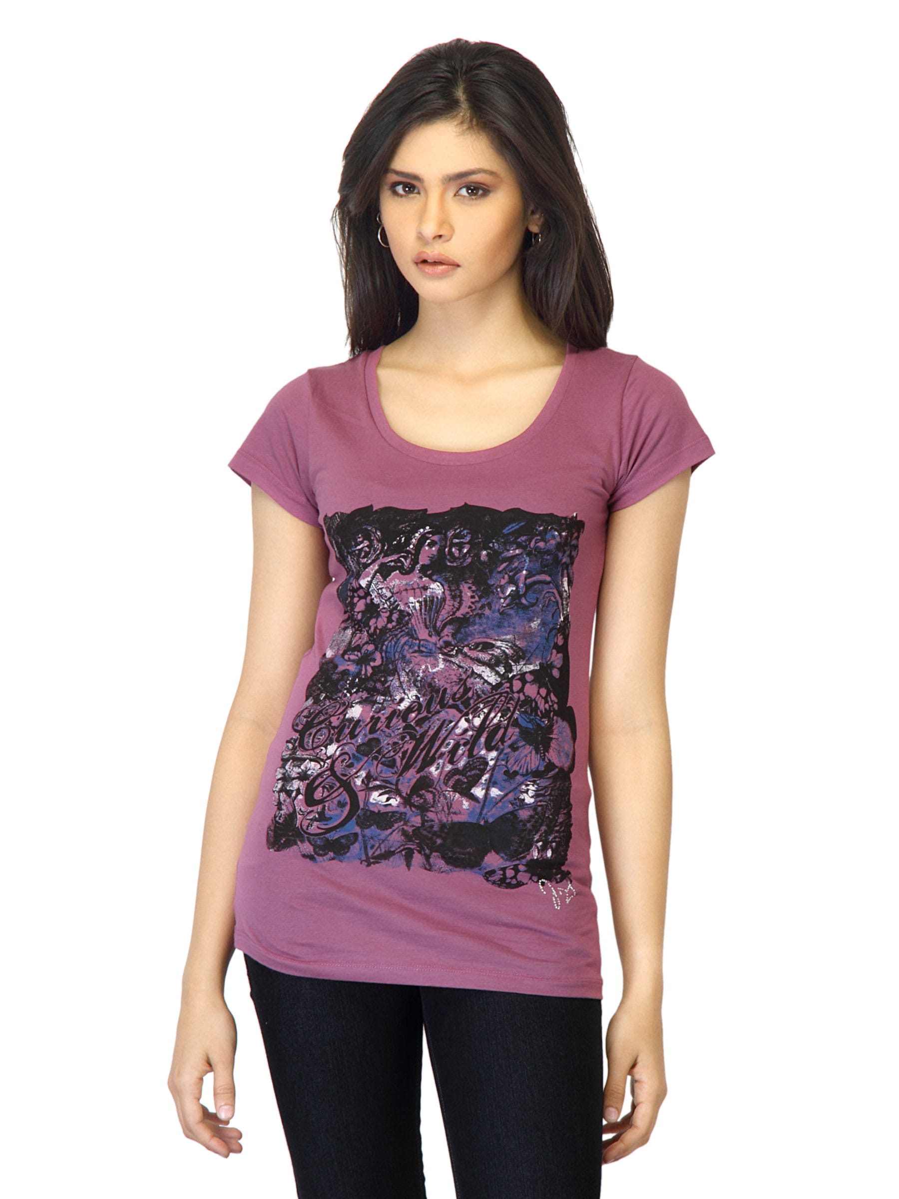 Jealous 21 Women Printed Mauve T-shirt