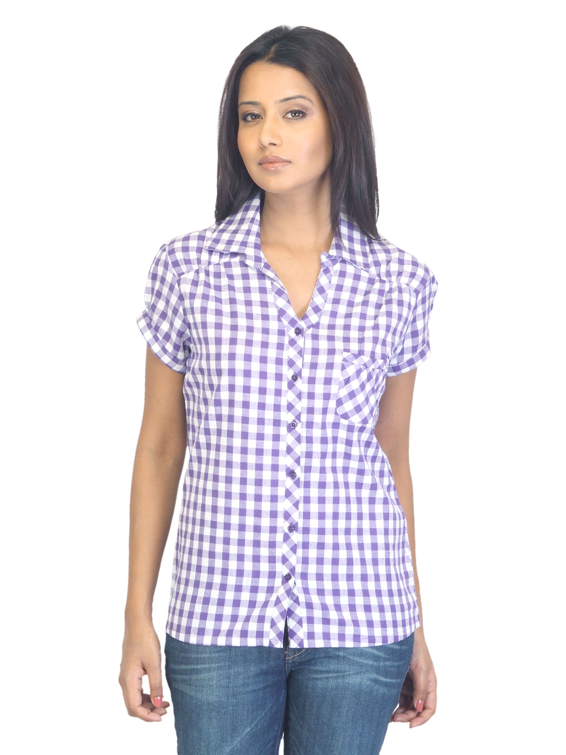 Jealous 21 Women Check Purple Shirt