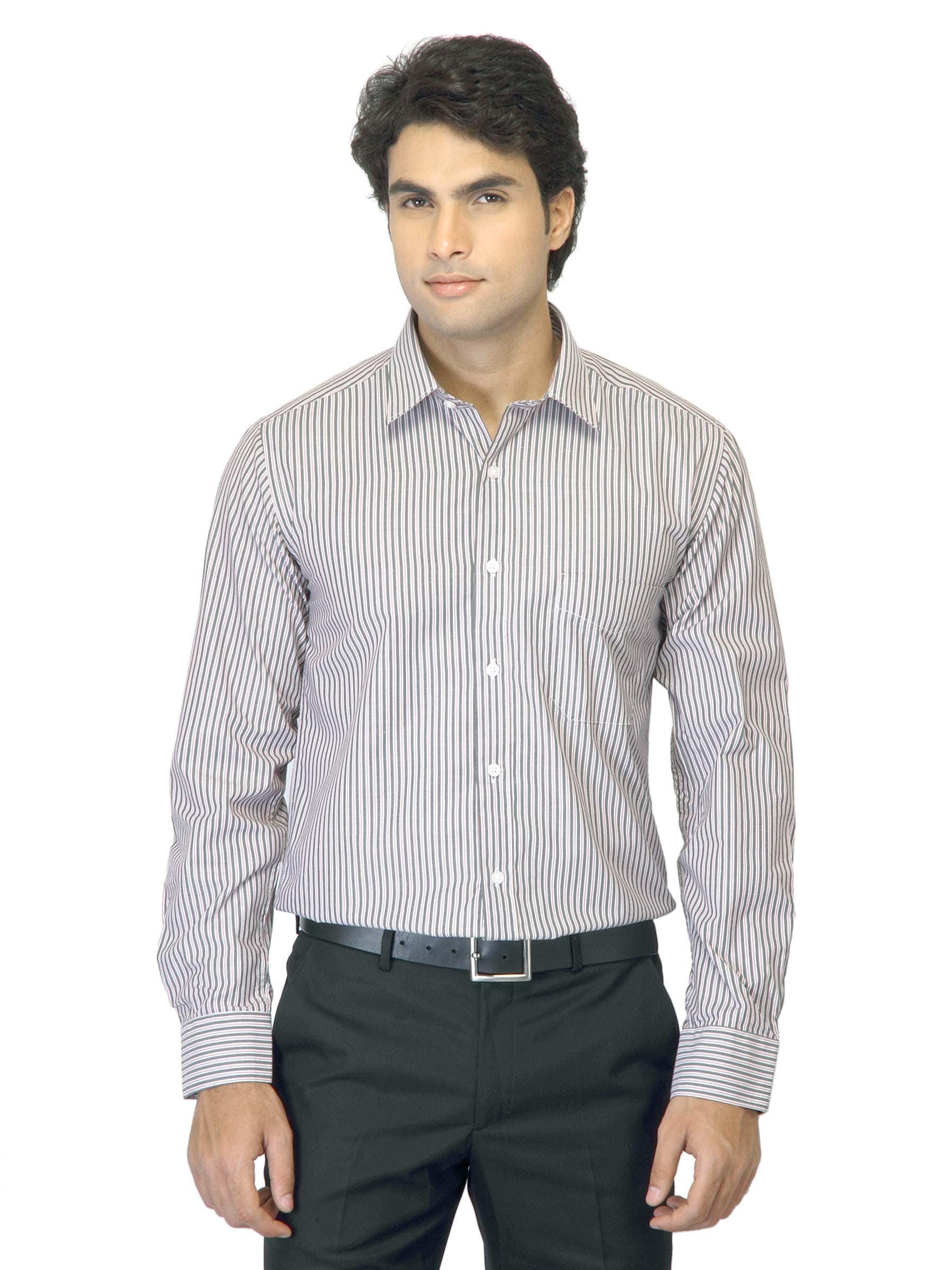 Mark Taylor Men Striped Grey Shirt