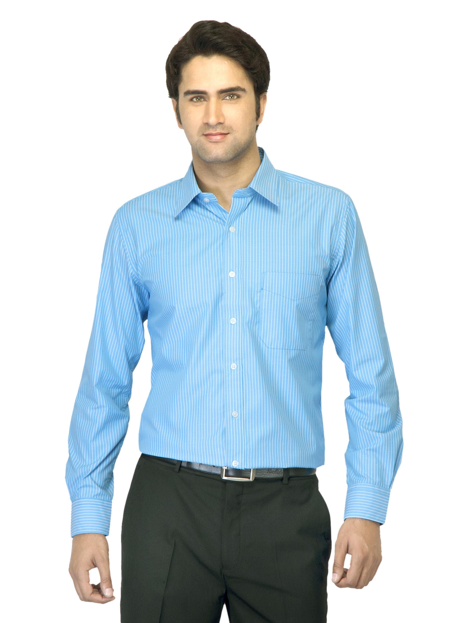 Mark Taylor Men Striped Blue Shirt