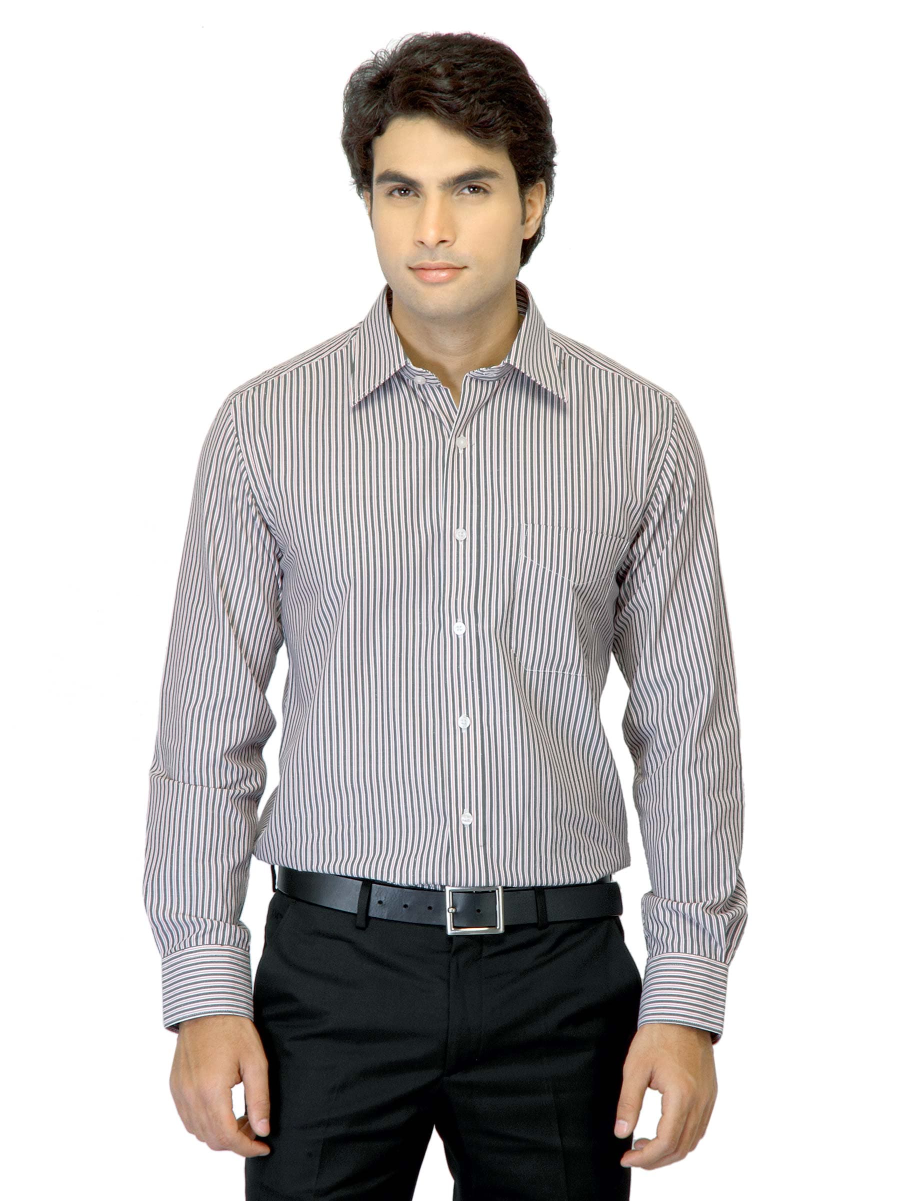 Mark Taylor Men Striped Grey Shirt