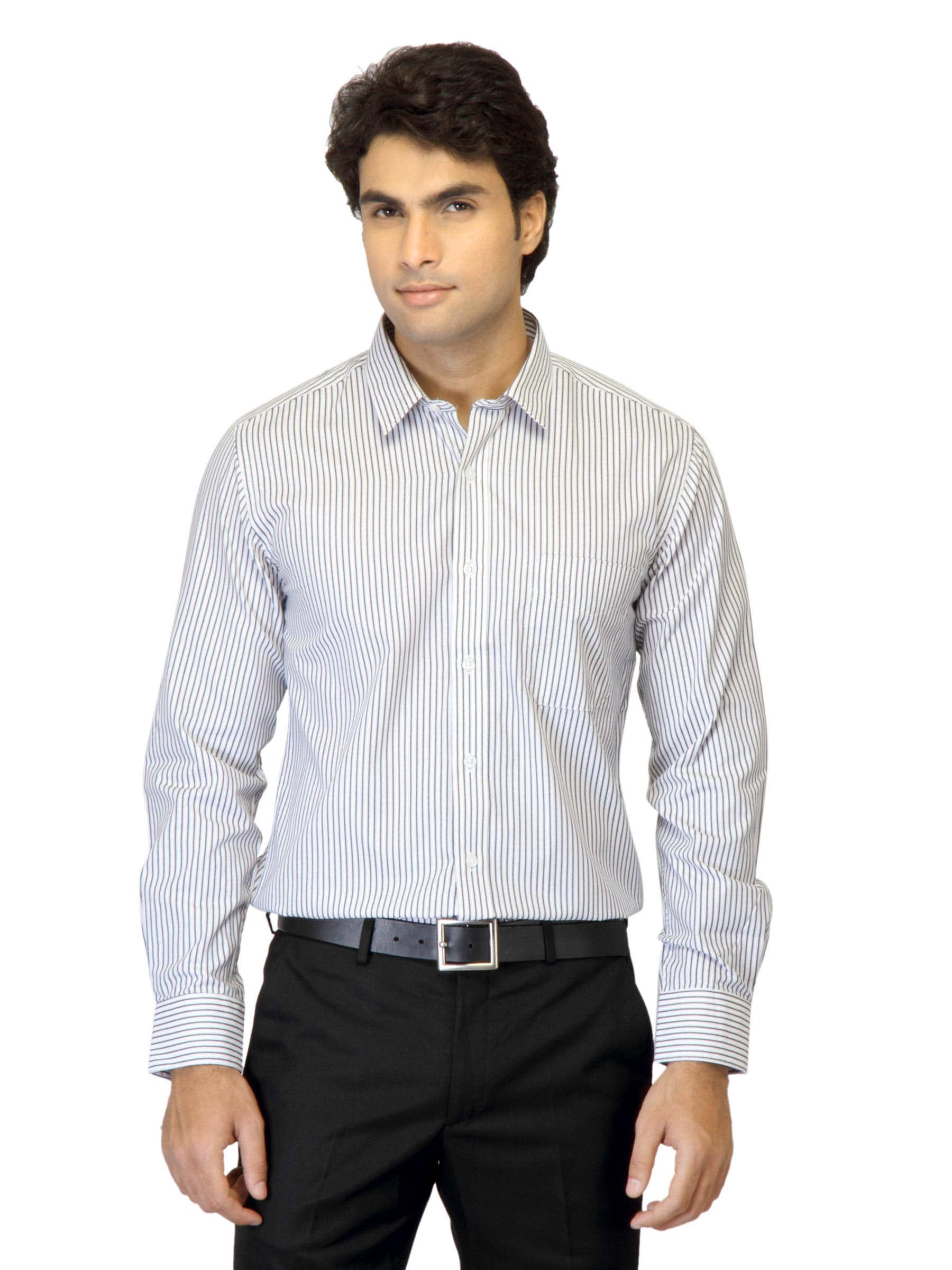 Mark Taylor Men Striped White Shirt