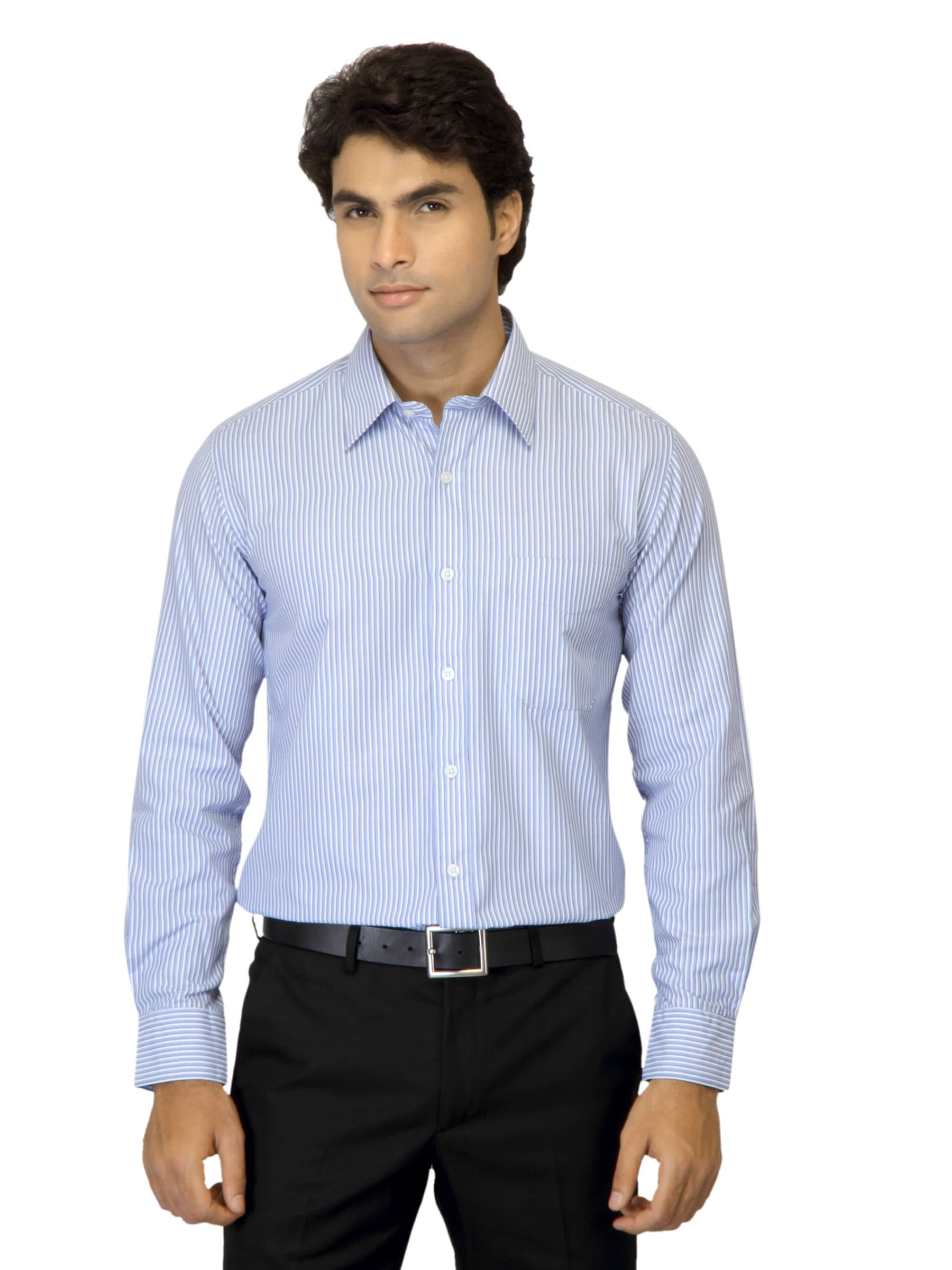 Mark Taylor Men Striped Blue Shirt