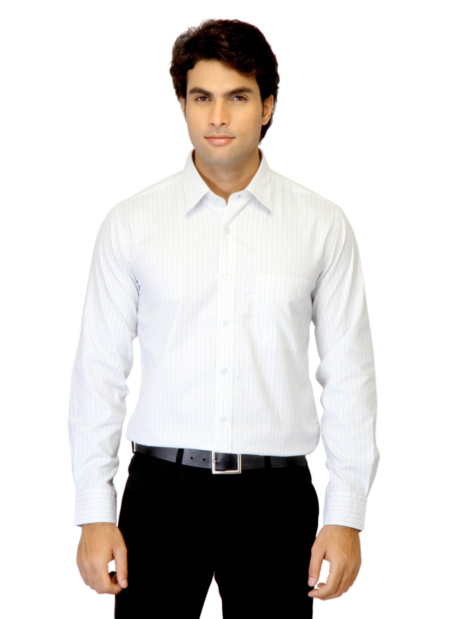 Mark Taylor Men Striped White Shirt