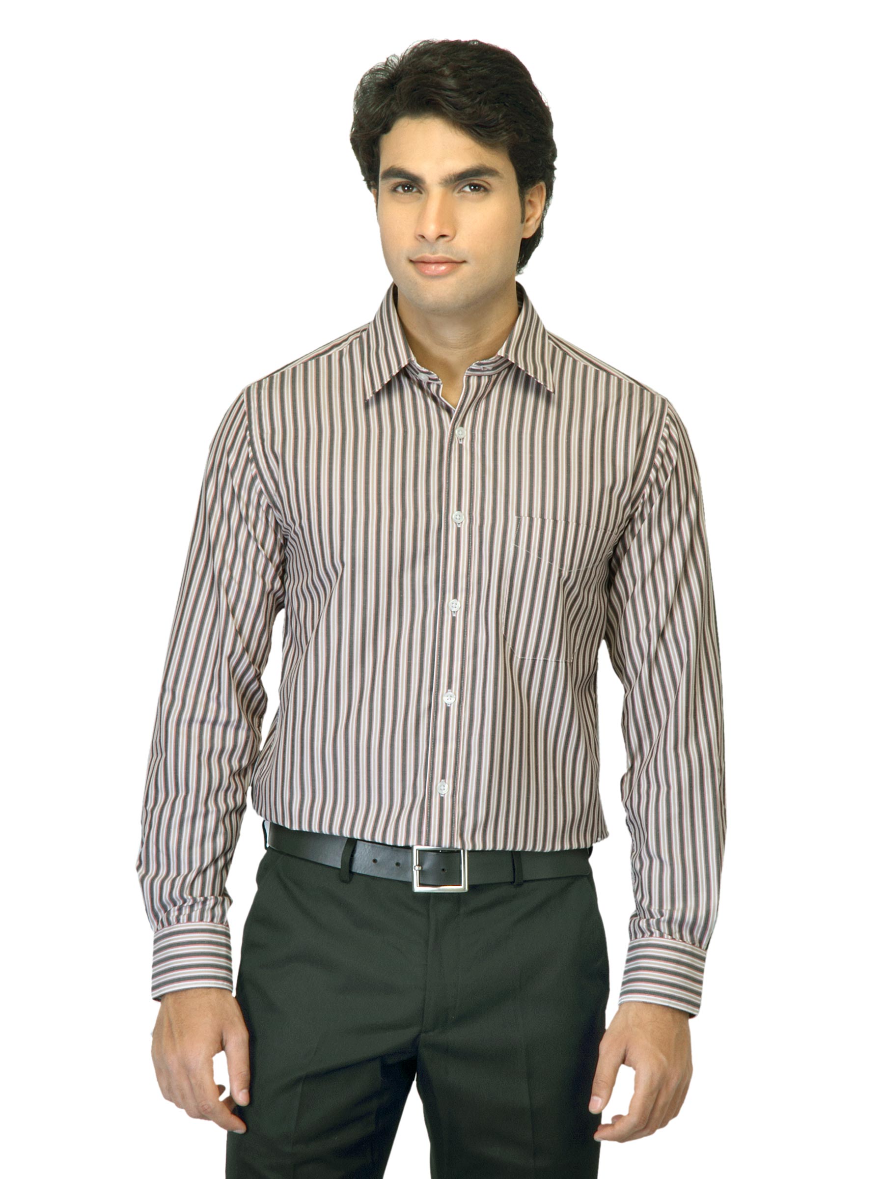 Mark Taylor Men Striped Grey Shirt