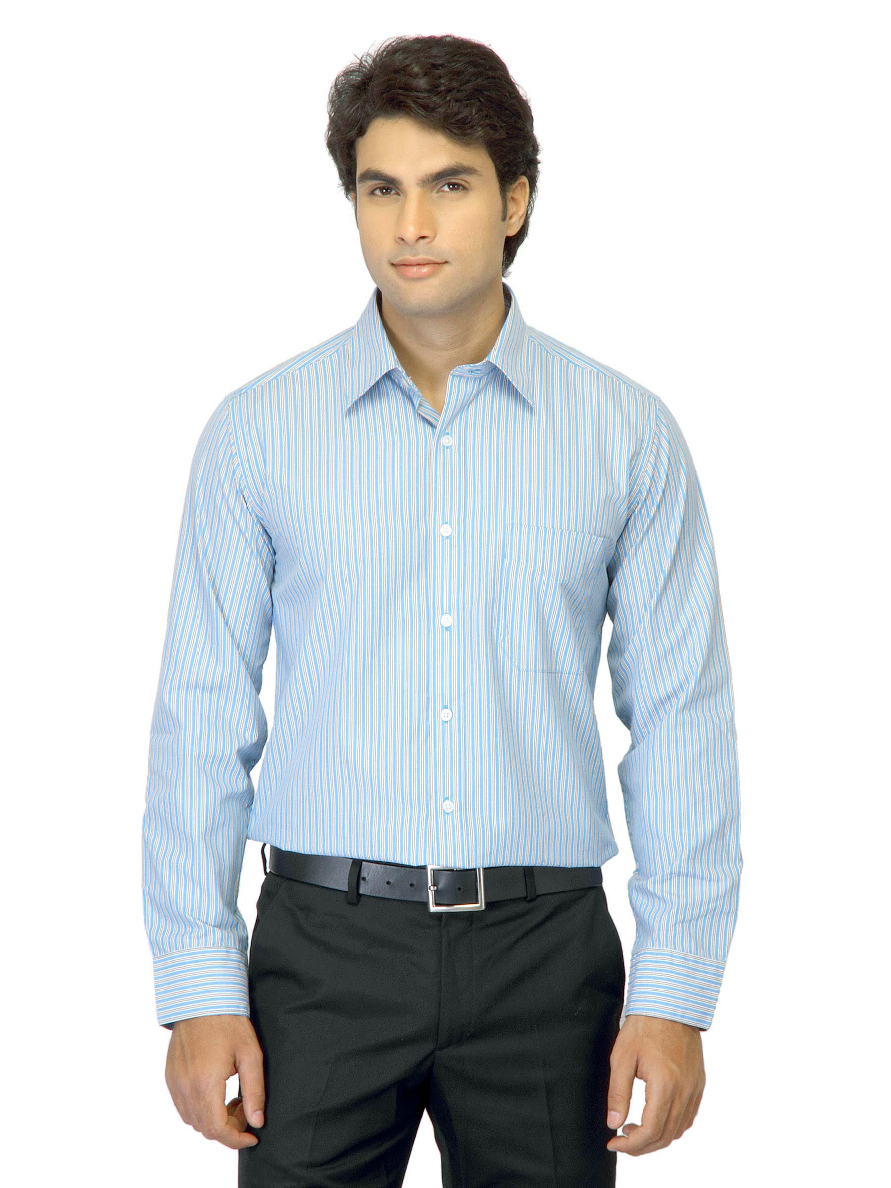 Mark Taylor Men Striped Blue Shirt