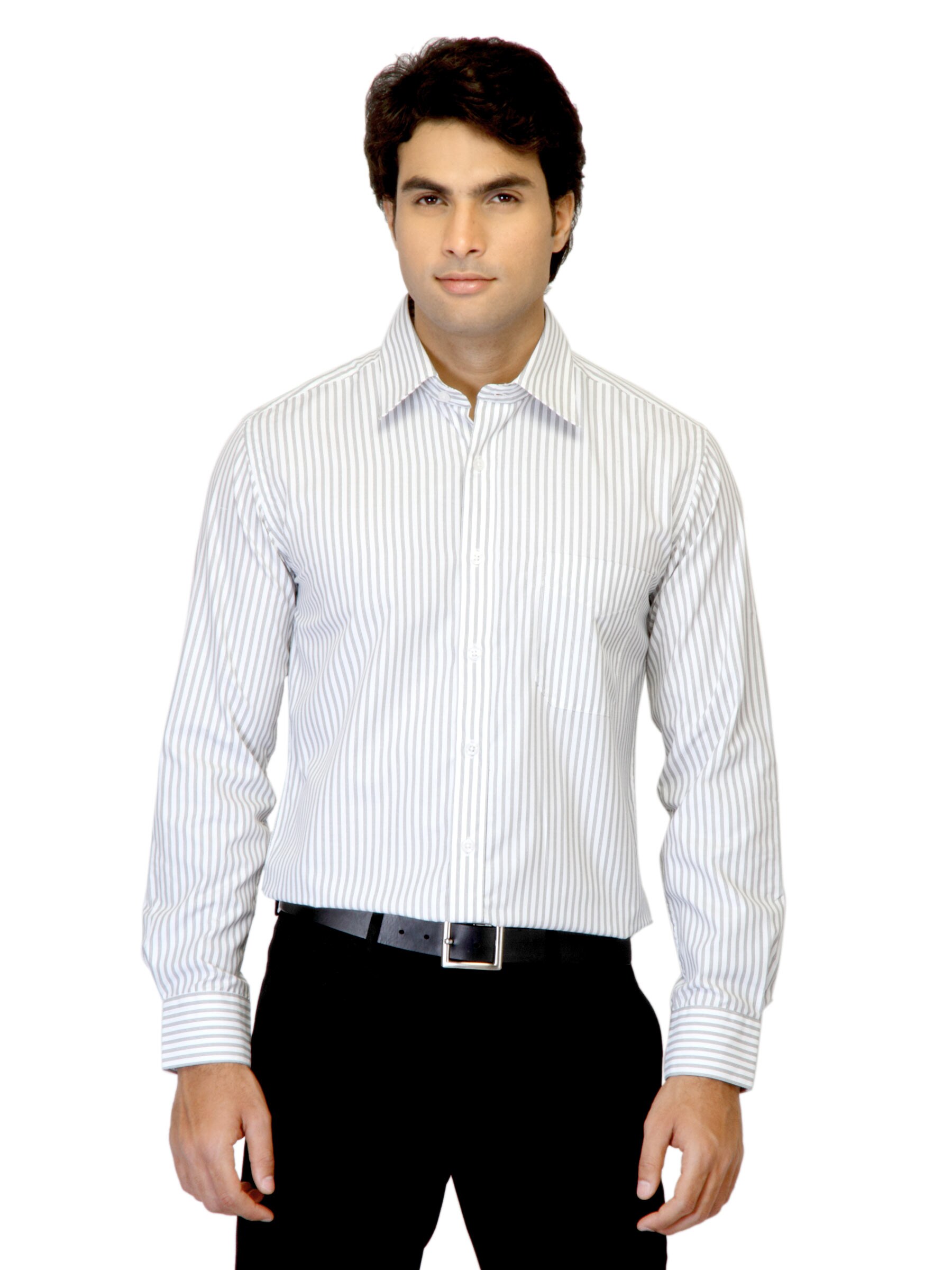 Mark Taylor Men Striped White Shirt