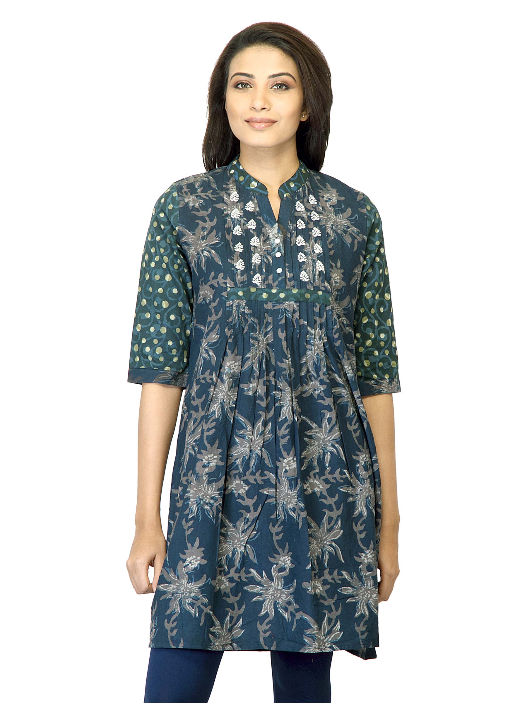 Mother Earth Women Printed Navy Blue Kurta