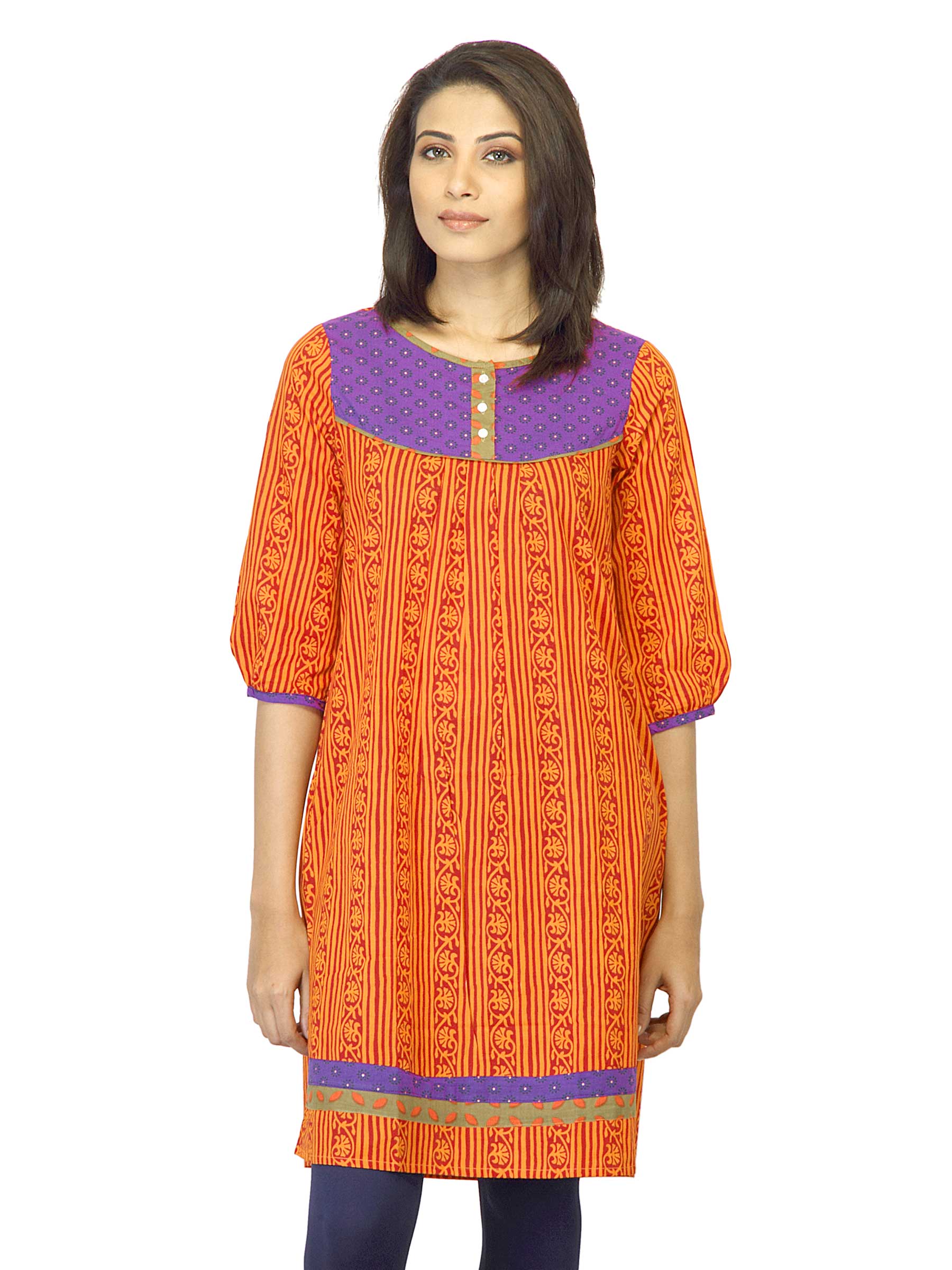 Mother Earth Women Printed Orange Kurta