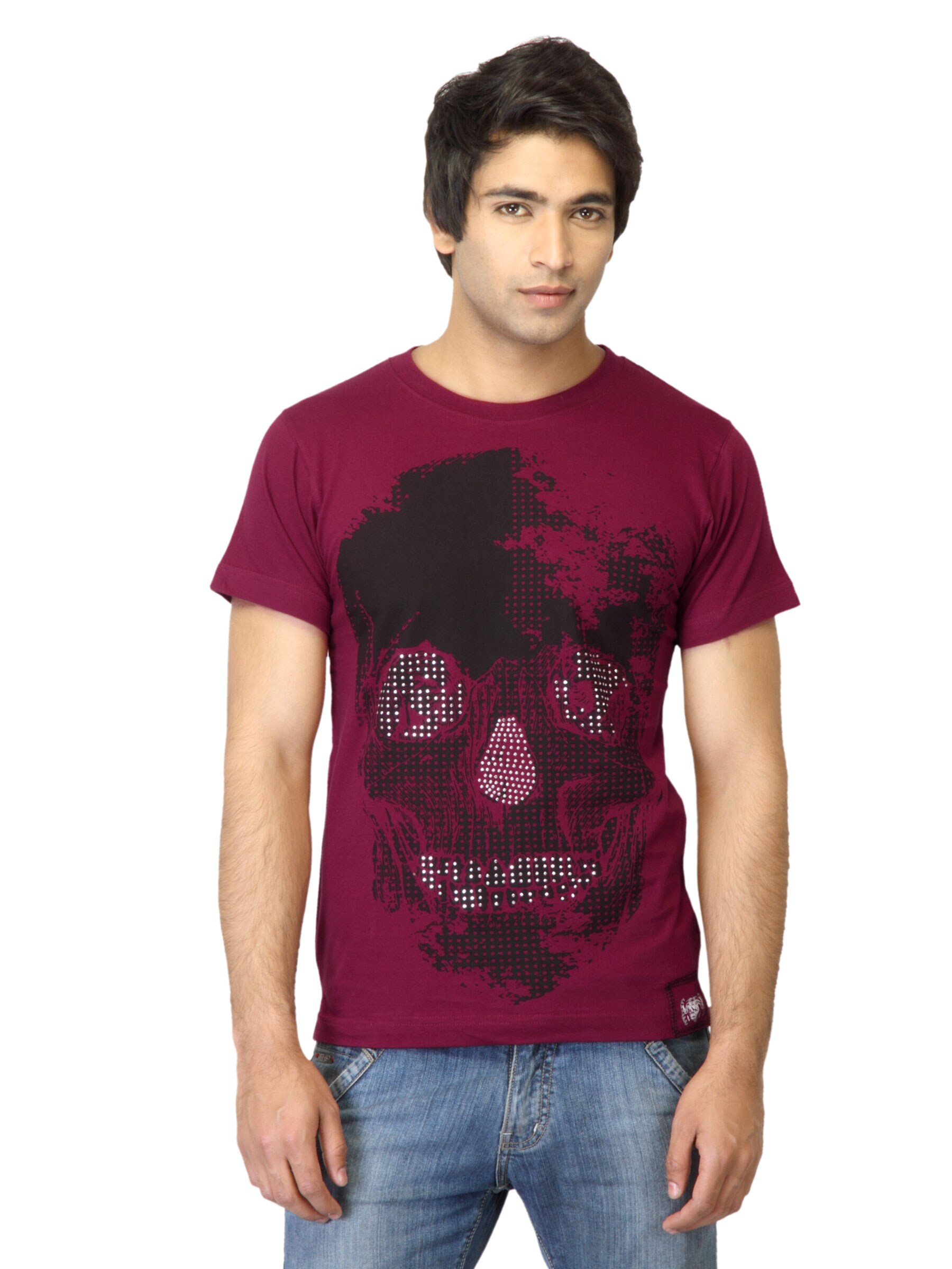 Tantra Men Digi Skull Maroon T-shirt