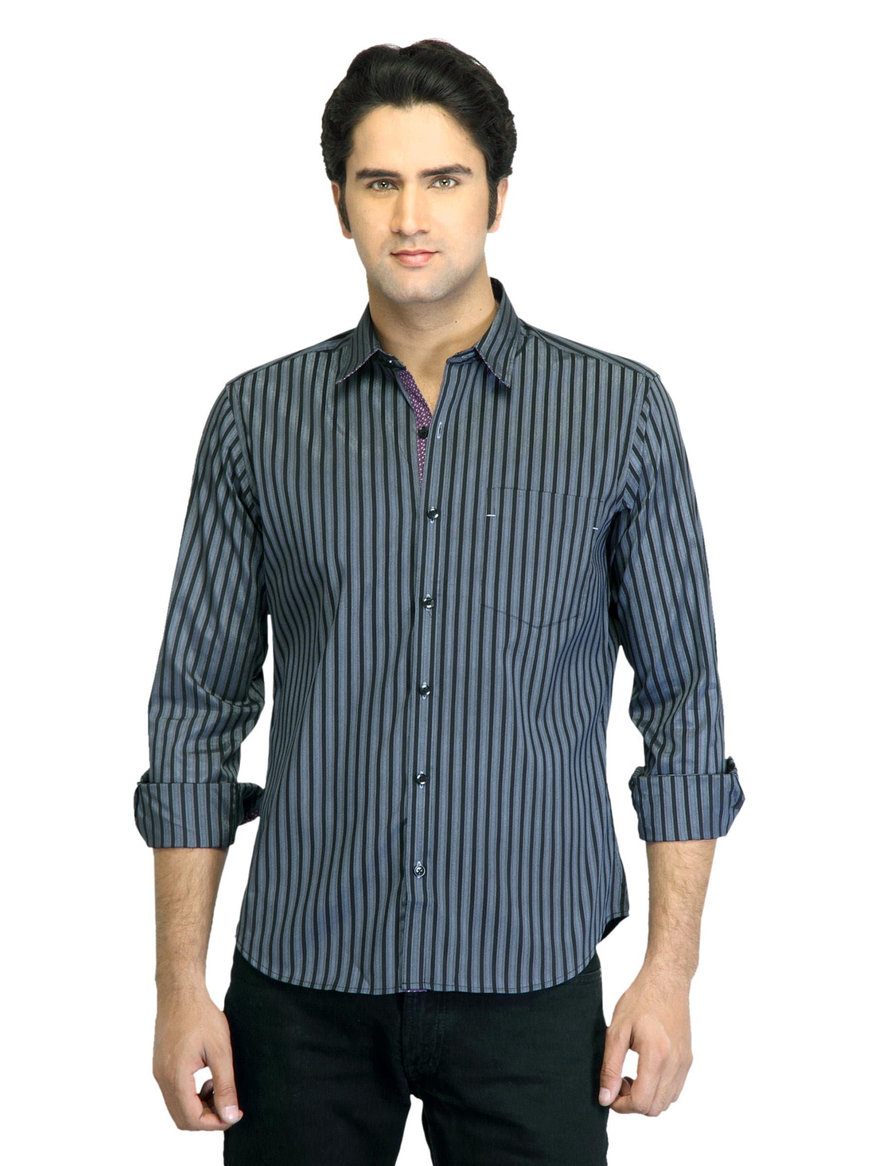 Scullers Men Striped Black Shirt