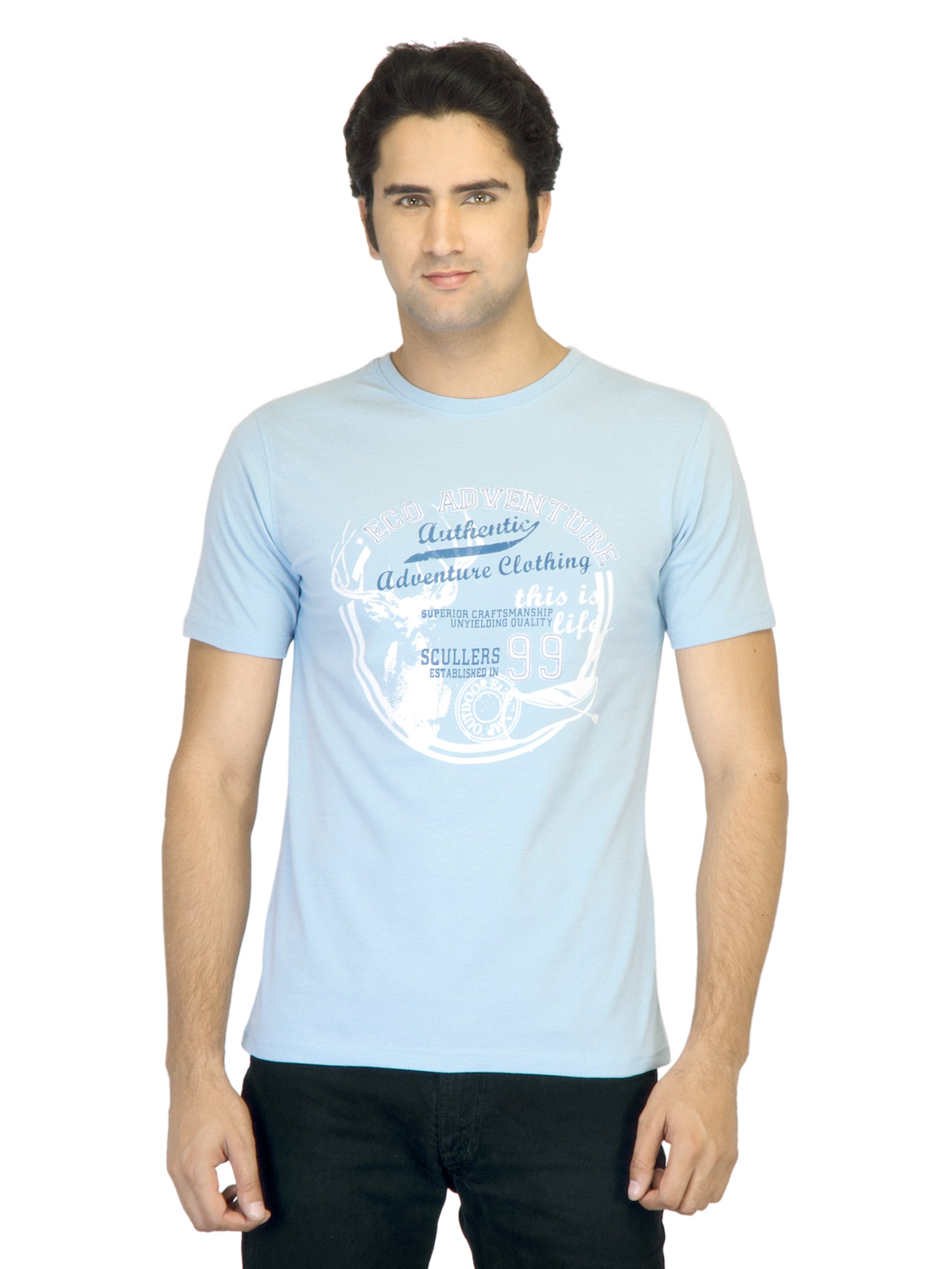 Scullers Men Printed Blue T-Shirt