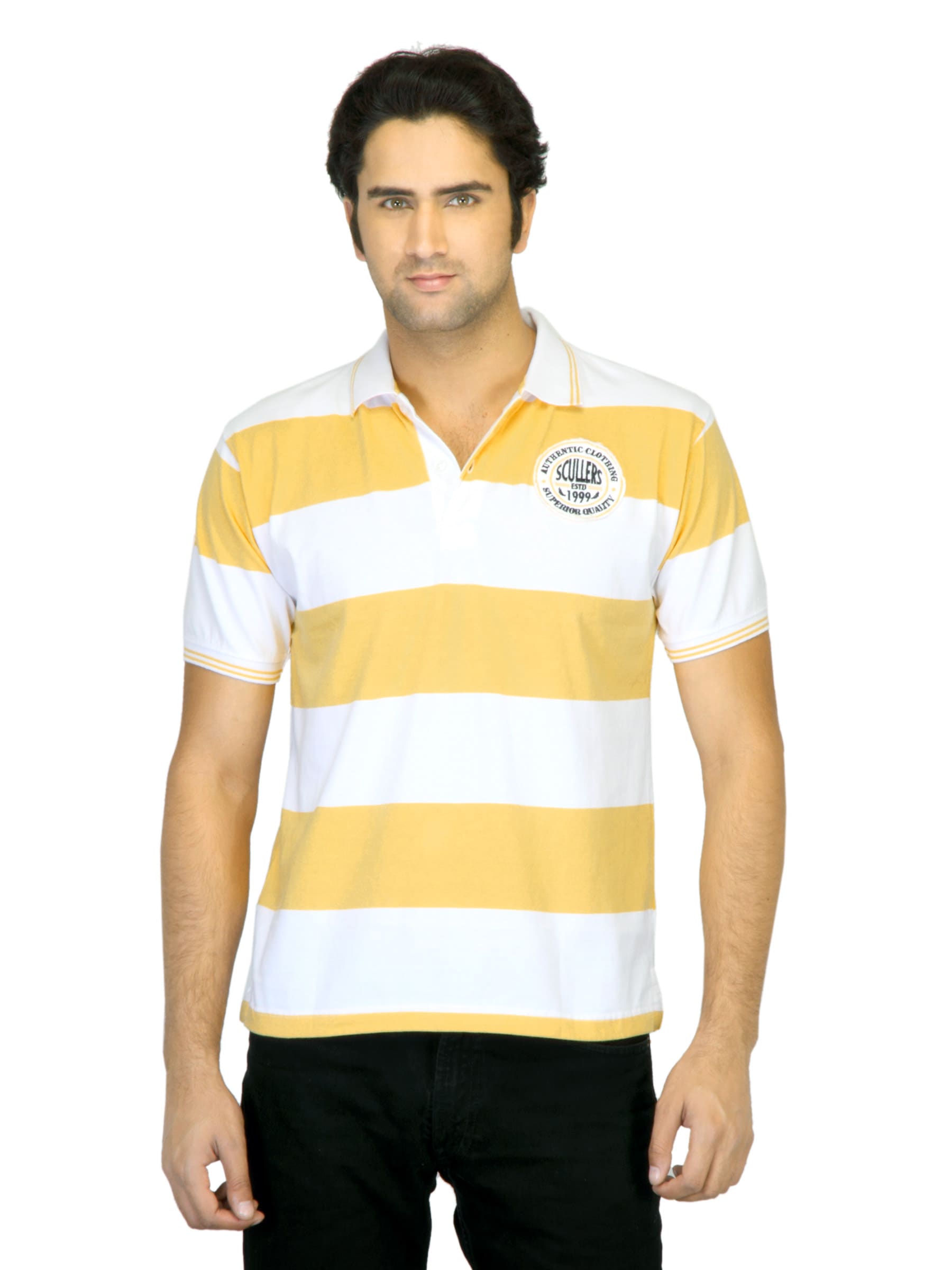 Scullers Men Striped White T-shirt