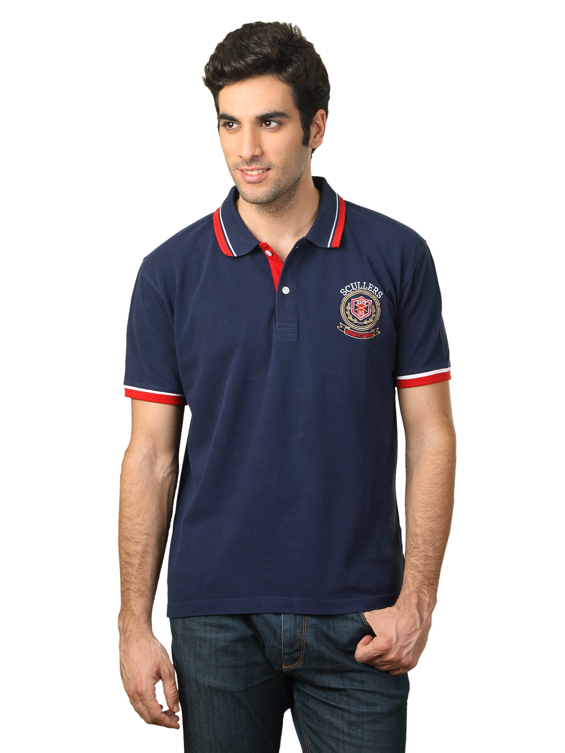 Scullers Men Navy Blue polo T-shirt