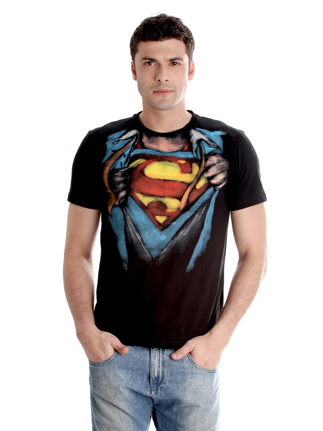 Superman Men Printed Black T-shirt