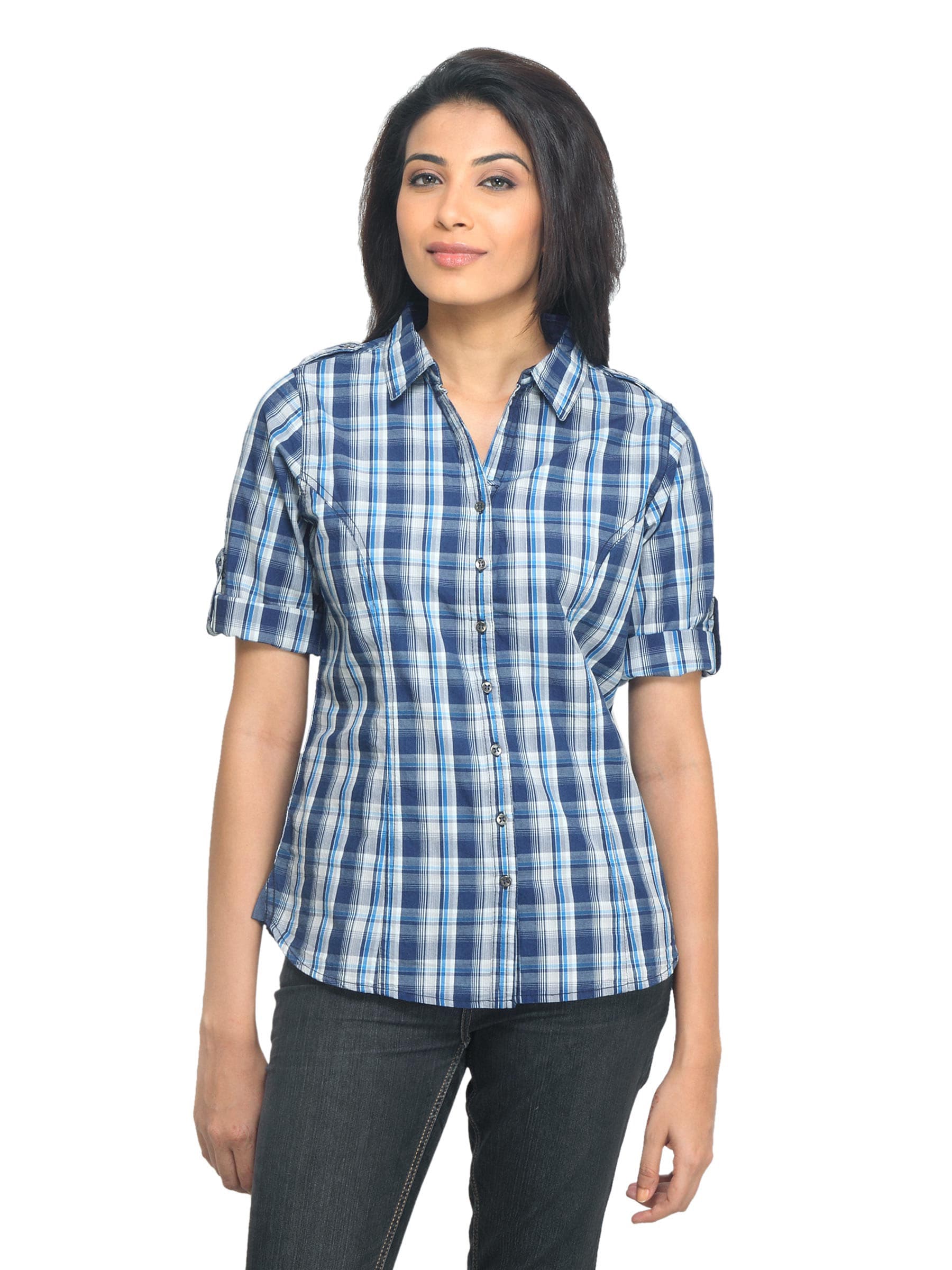 Scullers For Her Women Check Navy Blue Shirt
