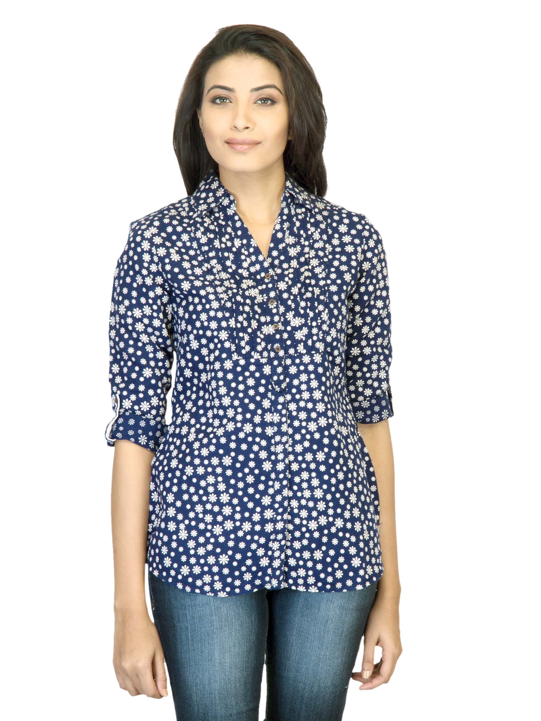 Scullers For Her Women Printed Navy Blue Shirt