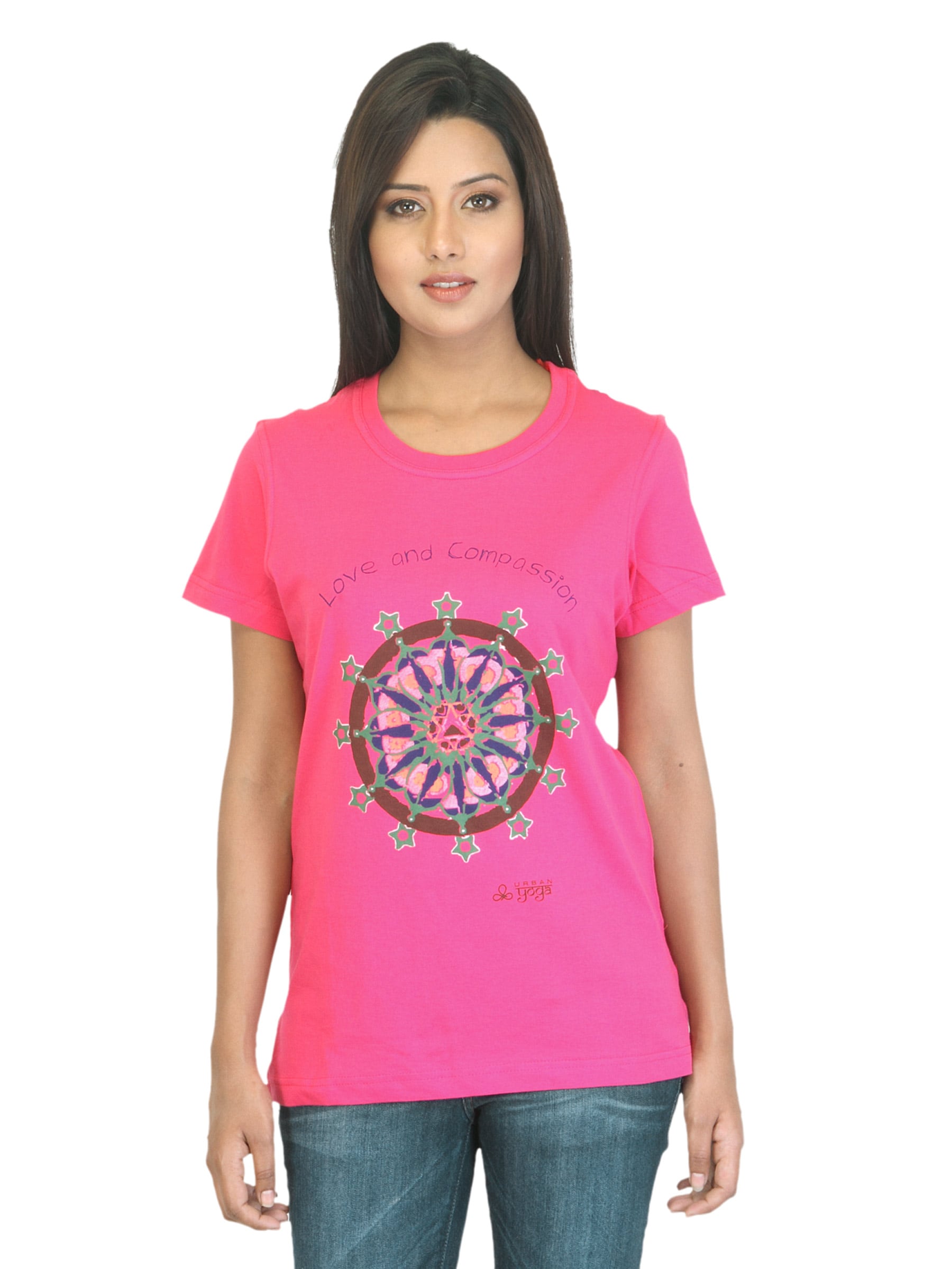 Urban Yoga Women Printed Pink T-shirt