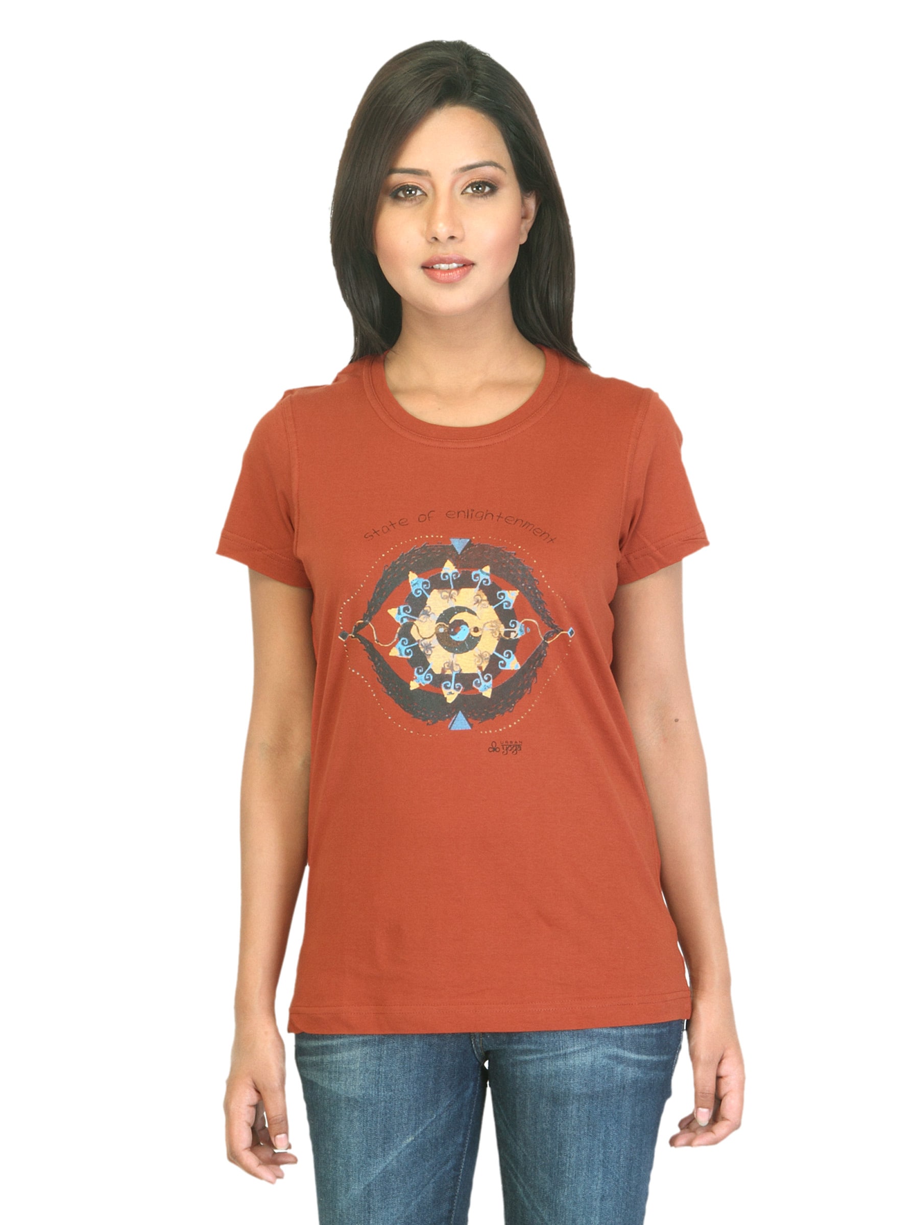 Urban Yoga Women Printed Rust T-shirt