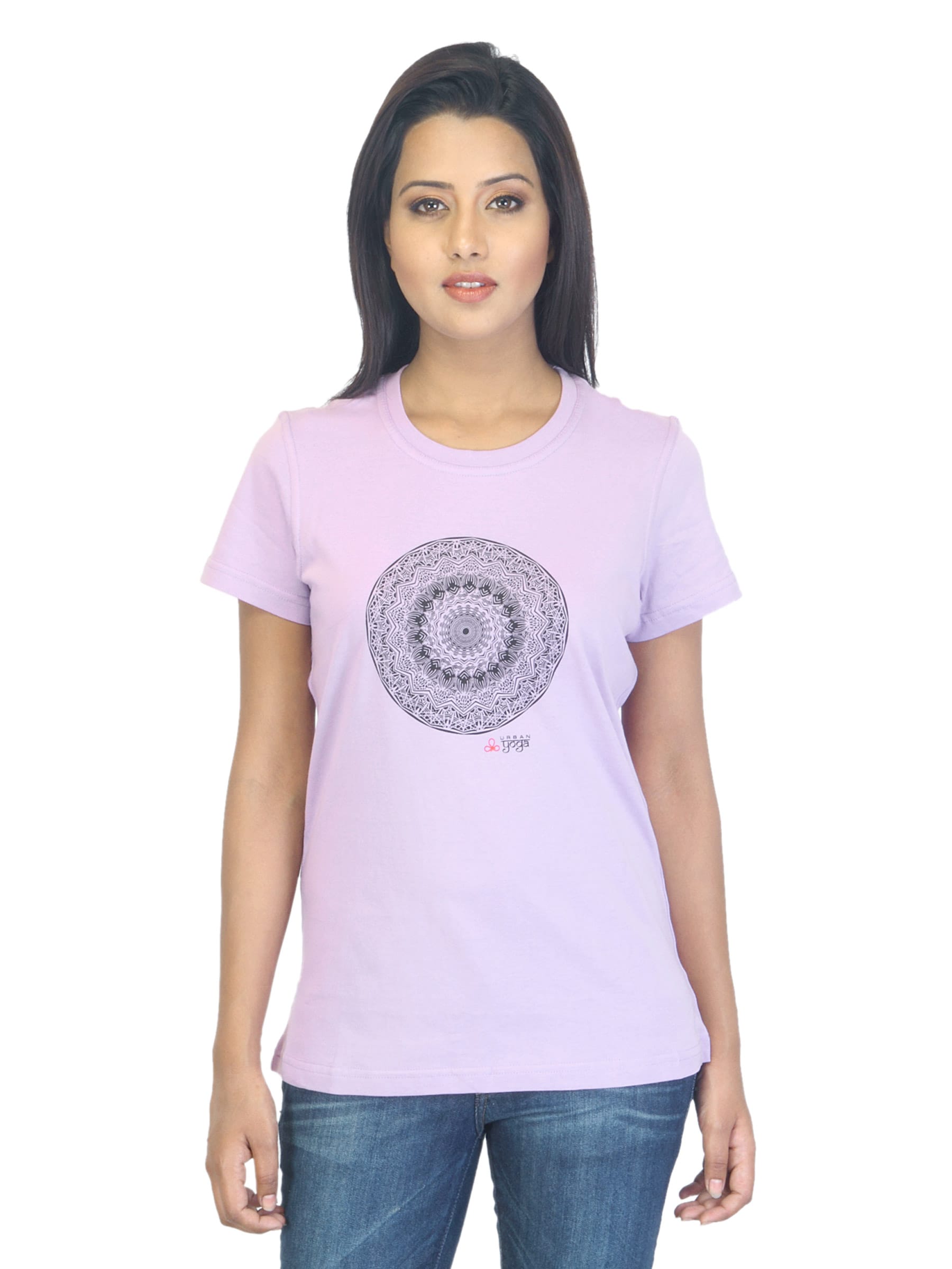 Urban Yoga Women Printed Lavender T-shirt