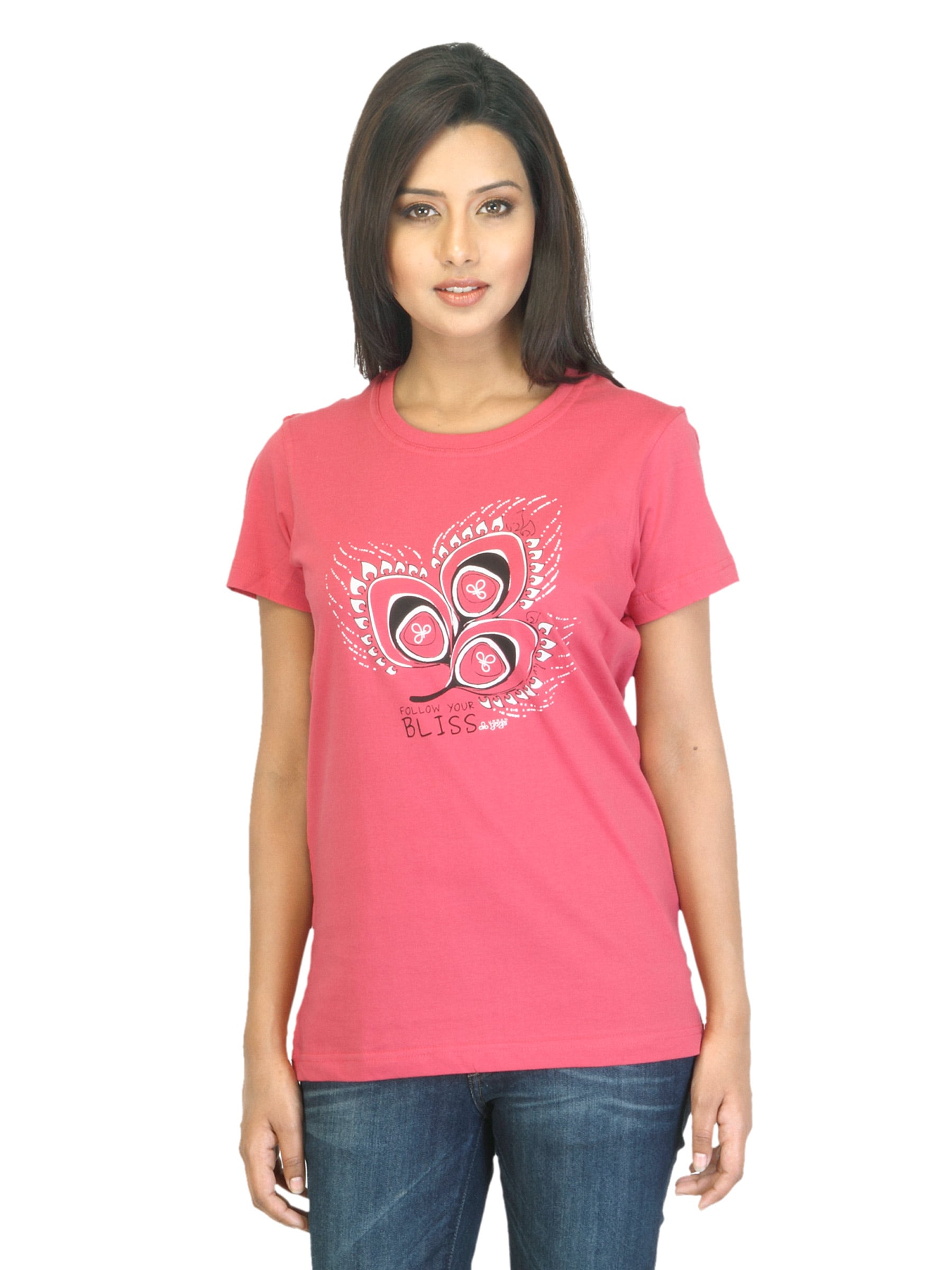 Urban Yoga Women Printed Pink T-shirt