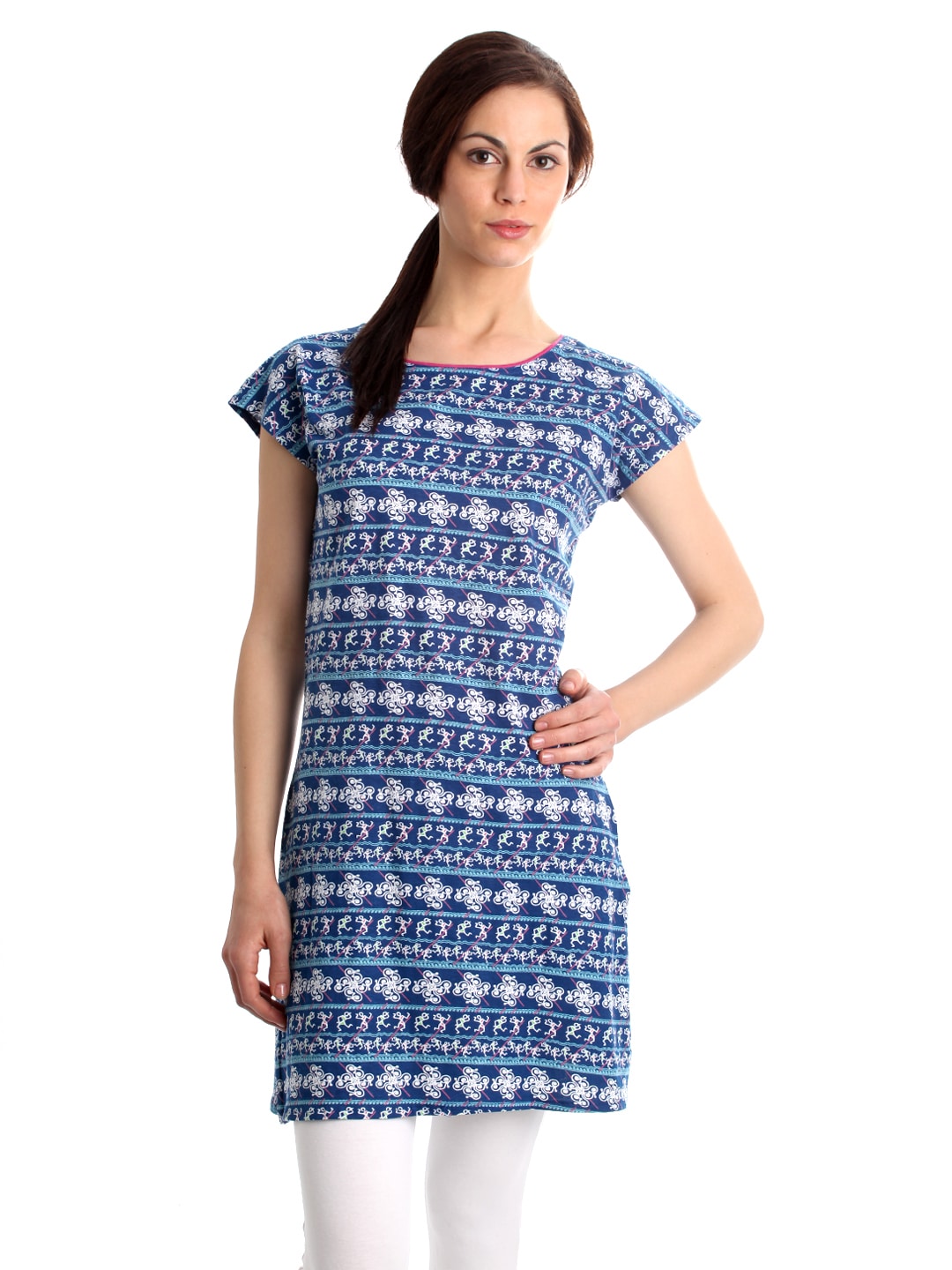 Urban Yoga Women Printed Blue Kurta