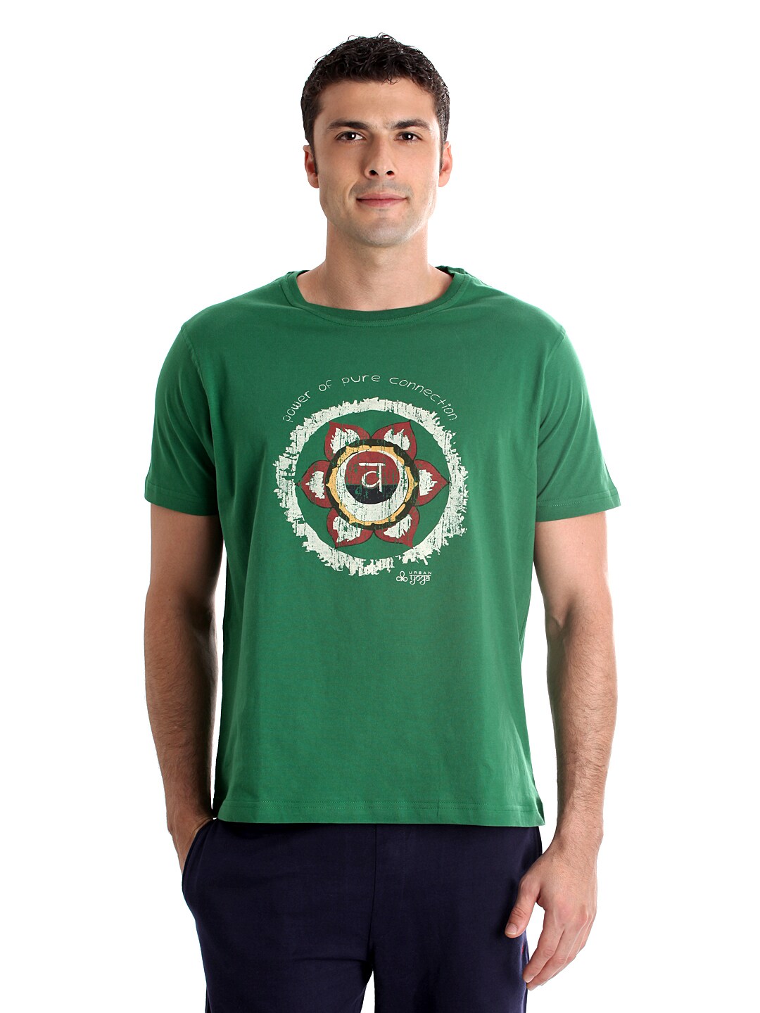 Urban Yoga Men Printed Green T-shirt