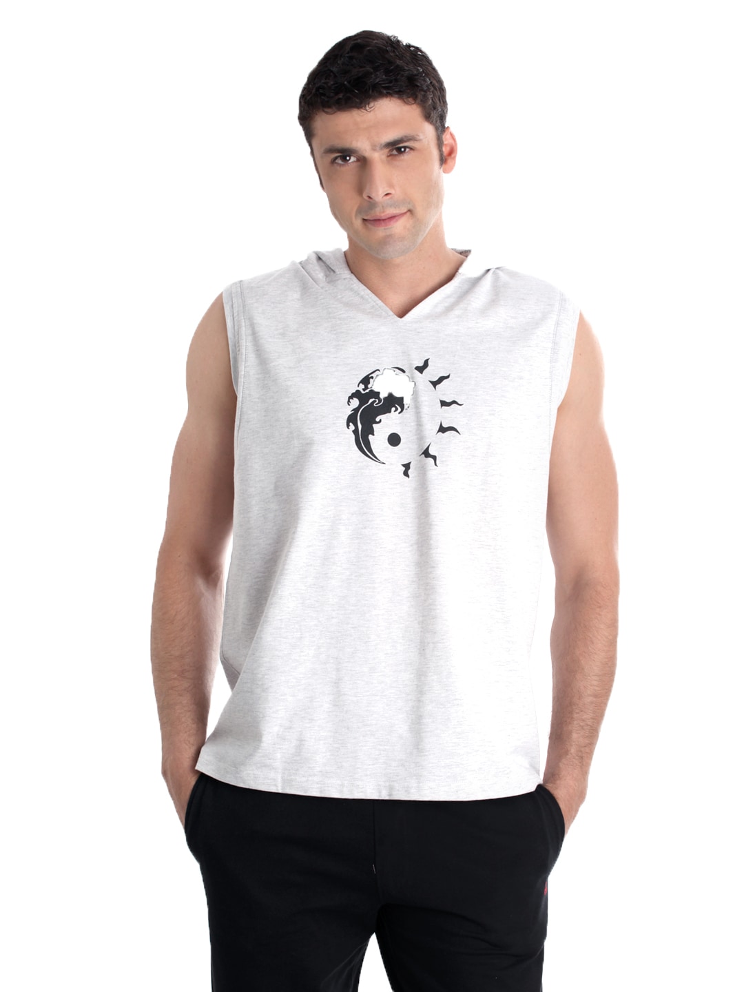 Urban Yoga Men Printed Grey Innerwear T-shirt