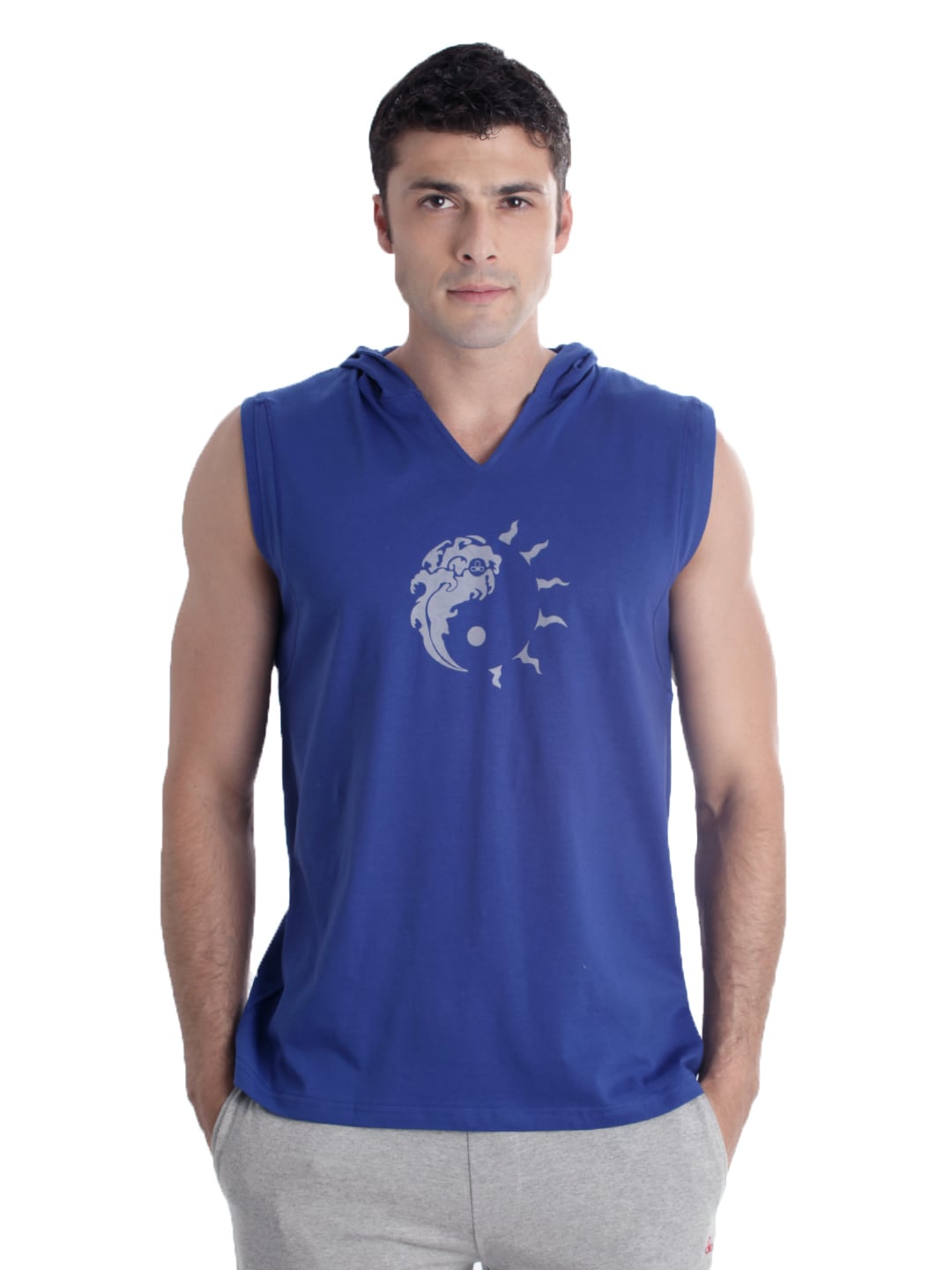 Urban Yoga Men Printed Blue T-shirt