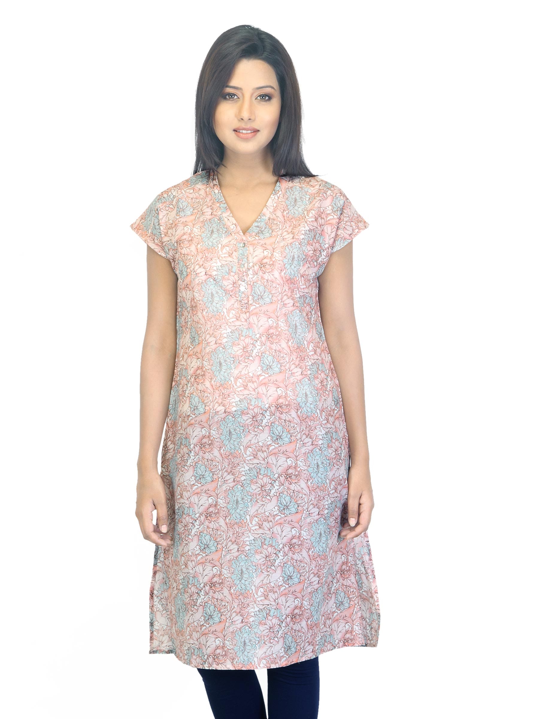 W Women Printed Peach Kurta